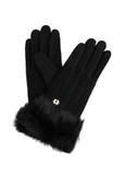 Čierne dámske vlnené rukavice s kožušinou REKDF-0031A-99(Z25)