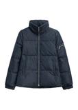 Dámska tmavomodrá bunda s monogramom a stojatým golierom KURDT-0694-7E(Z26)