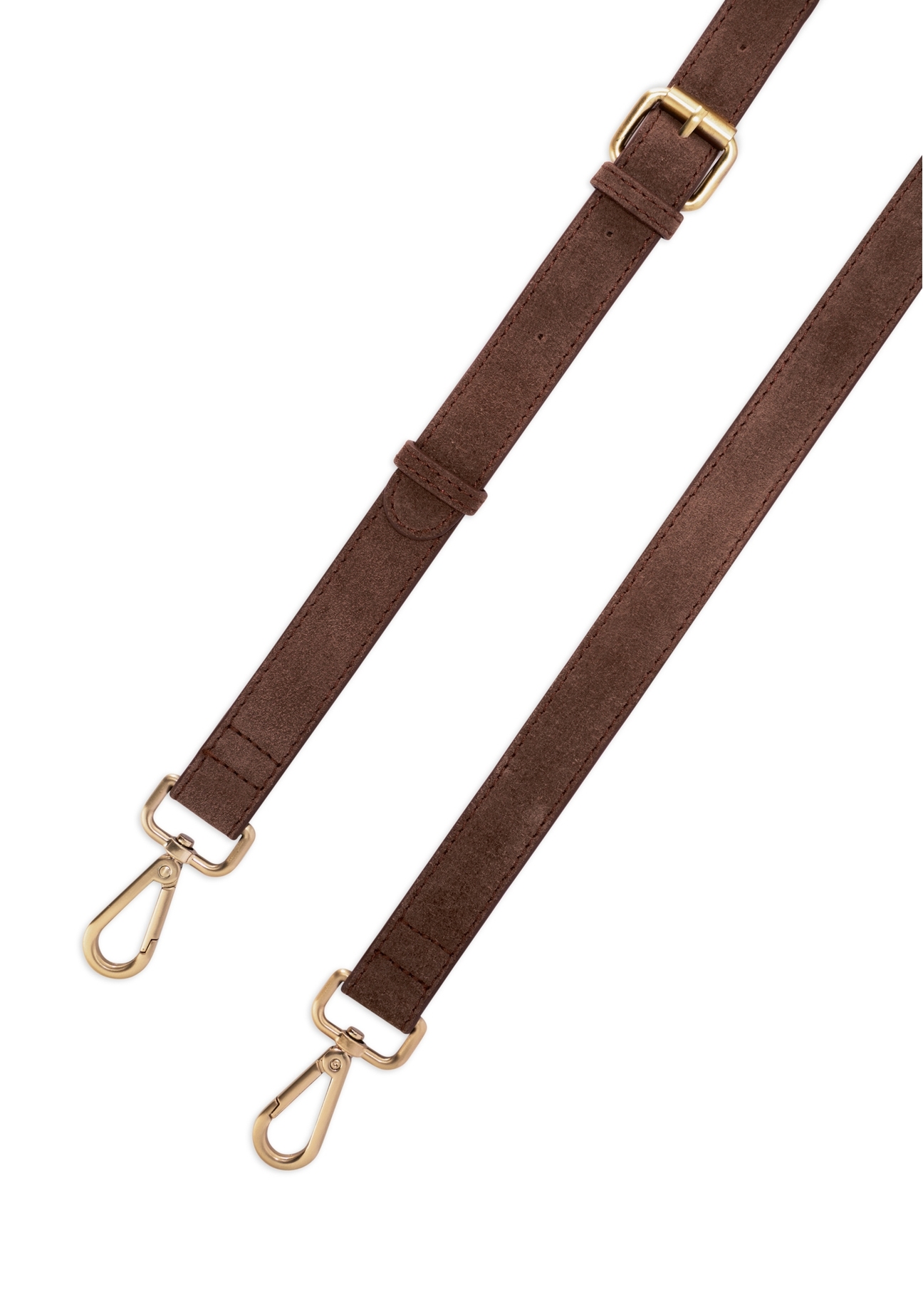 Hnedá semišová kabelka TORES-1191-89(Z25), detailný záber na popruh produktu, pohľad na bielom pozadí.