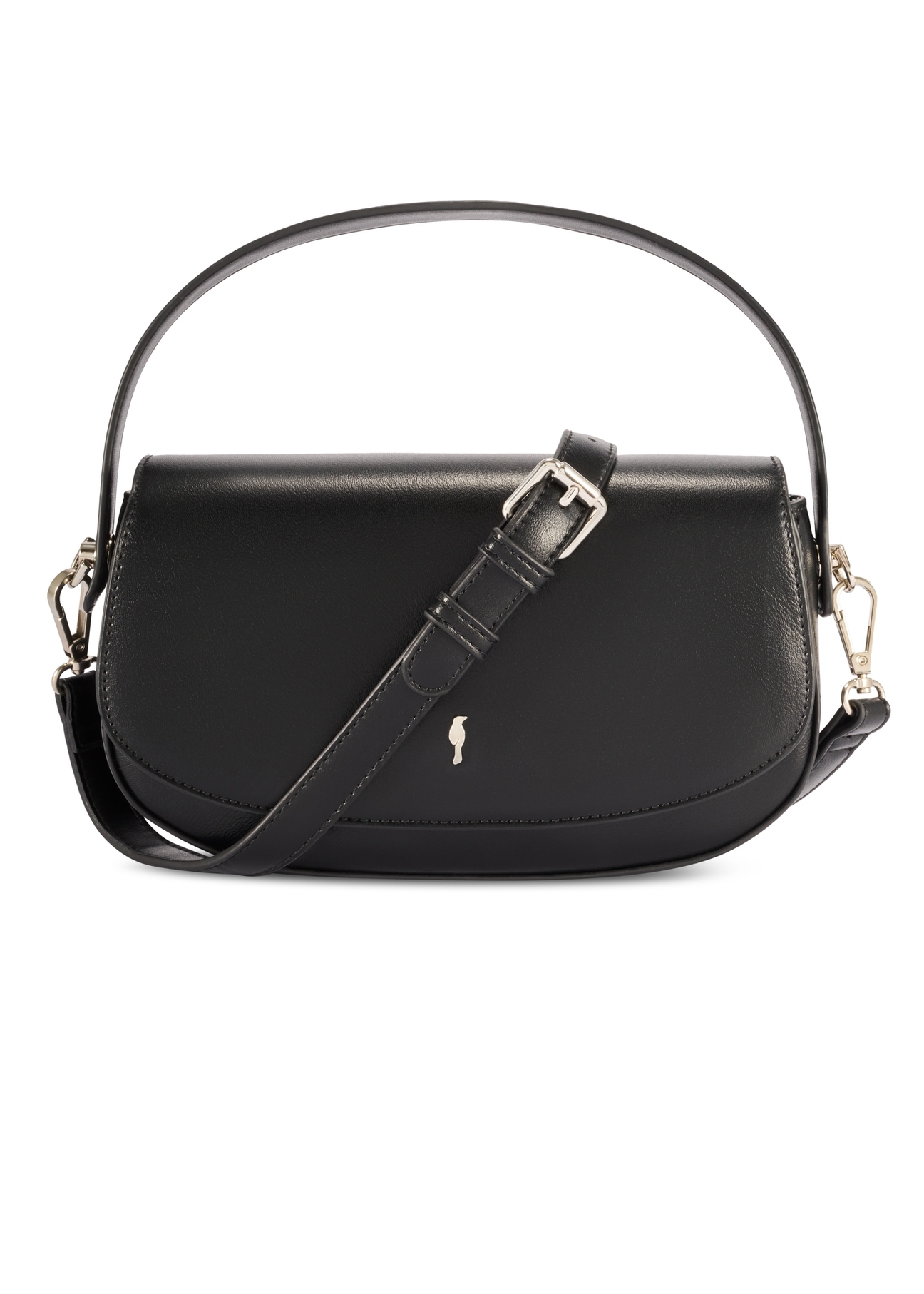 Malá čierna dámska taška cez rameno TOREC-1185-99(W26), pohľad spredu na bielom pozadí.