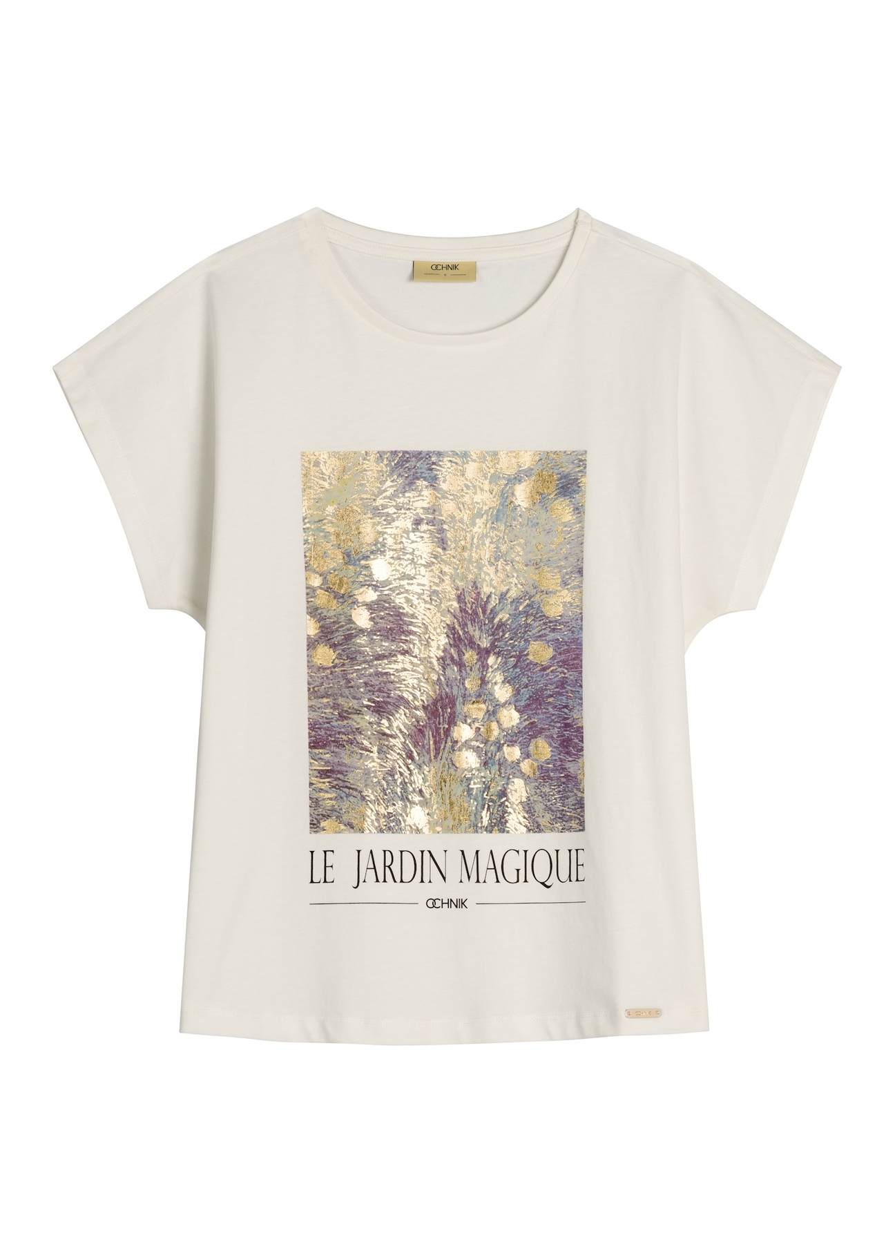 Dámske krémové tričko s potlačou TSHDT-0160-0B(W26) - pohľad spredu na produkt, na bielom podklade.