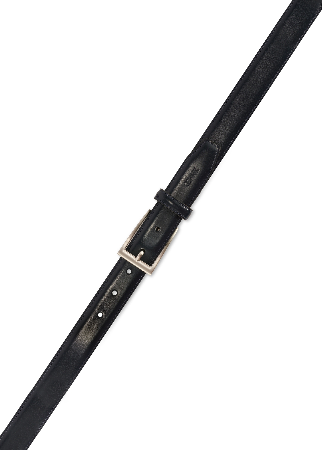 Pánsky kožený opasok v tmavomodrej farbe PASMS-0244-69(Z25), pohľad na pracku produktu na bielom pozadí.