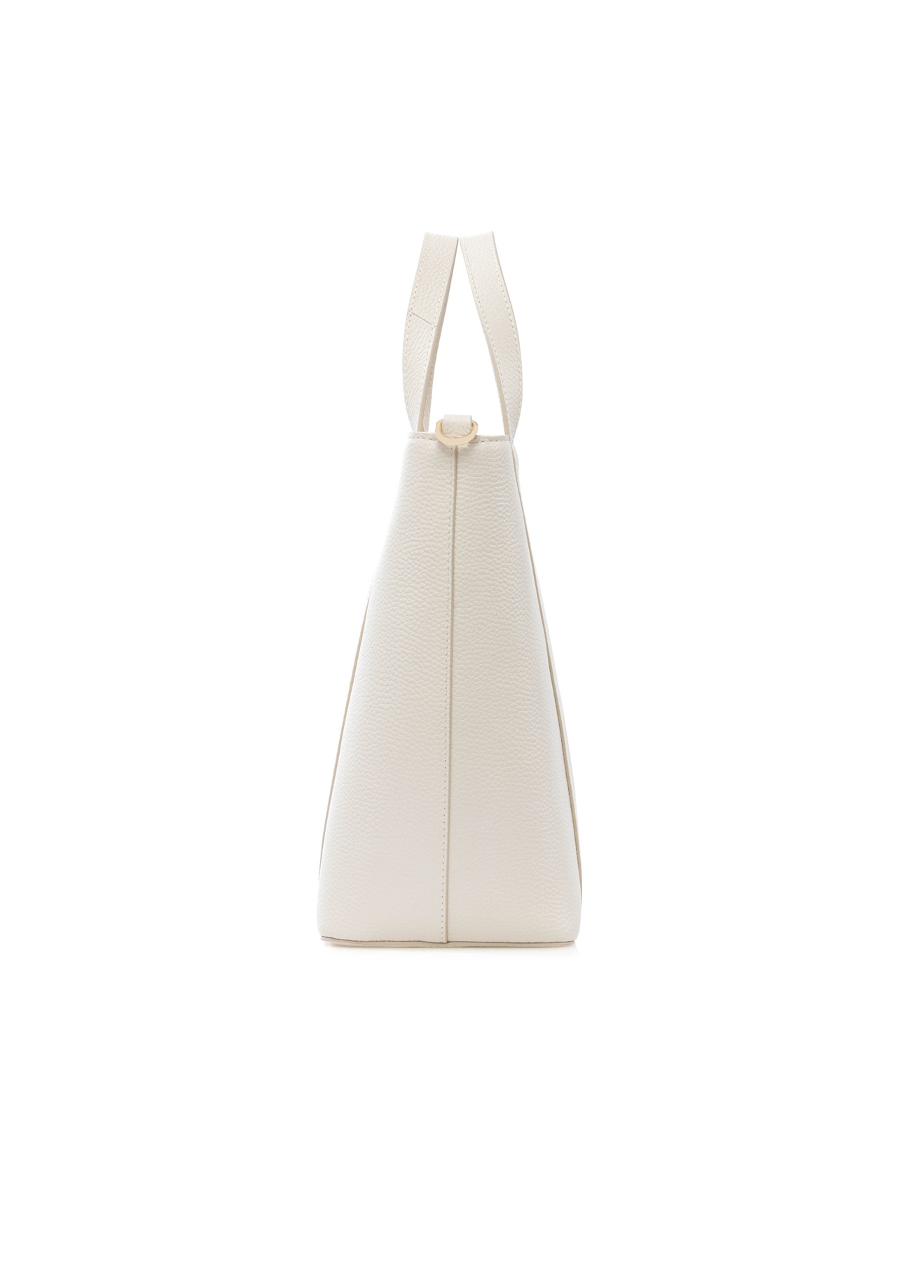 Kožená nákupná kabelka krémovej farby TORES-1272-0B(W26), bočný pohľad na produkt na bielom pozadí.