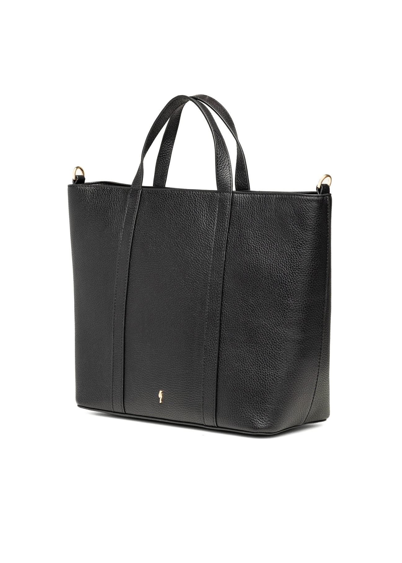 Čierna kožená nákupná taška TORES-1272-9I(W26), diagonálny pohľad na produkt na bielom pozadí.