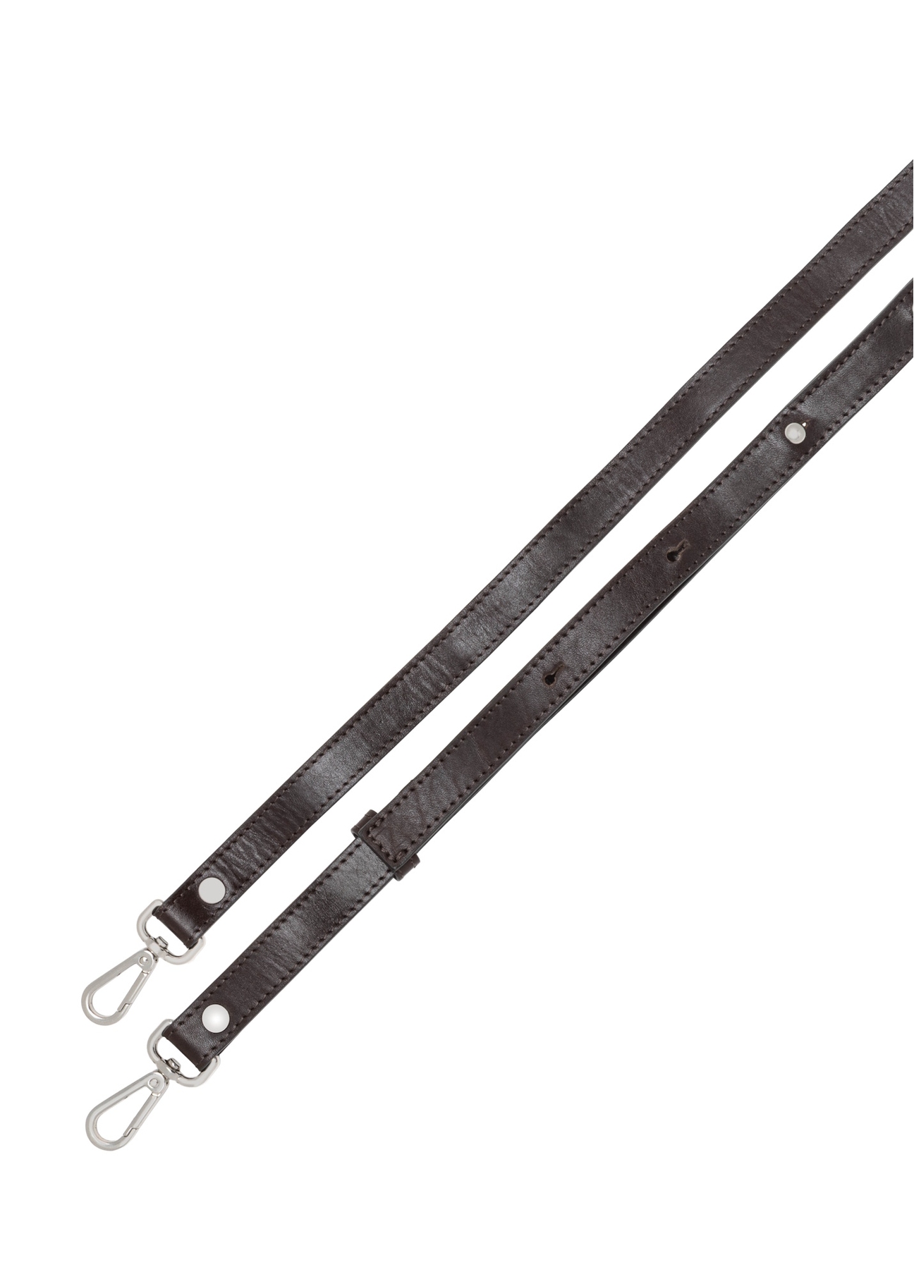 Tmavohnedá malá kožená dámska kabelka TORES-1298-1H(W26), pohľad na popruh produktu na bielom pozadí.