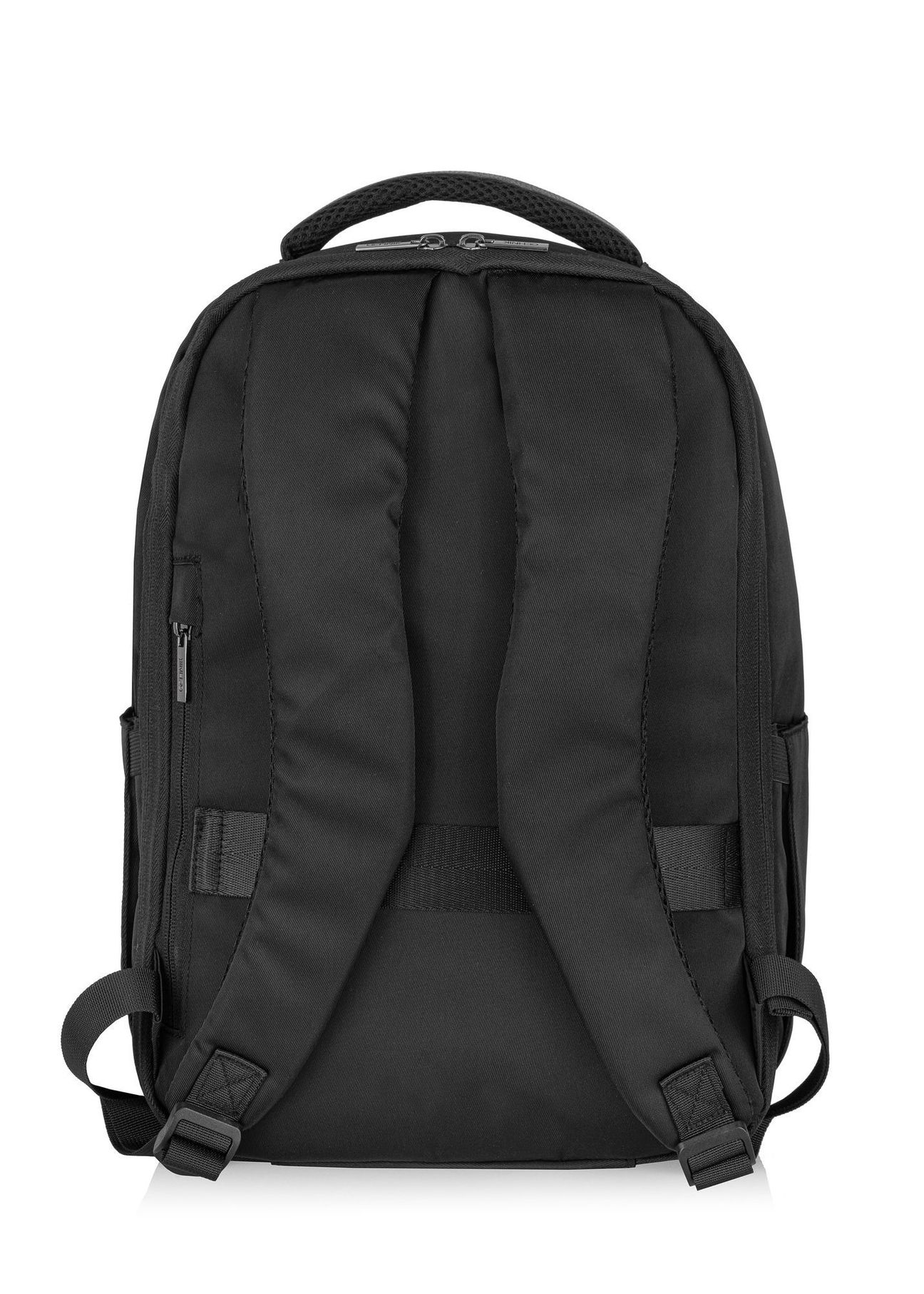 Čierny batoh PLCMN-0014A-99(Z25), pohľad na produkt zozadu na bielom pozadí.