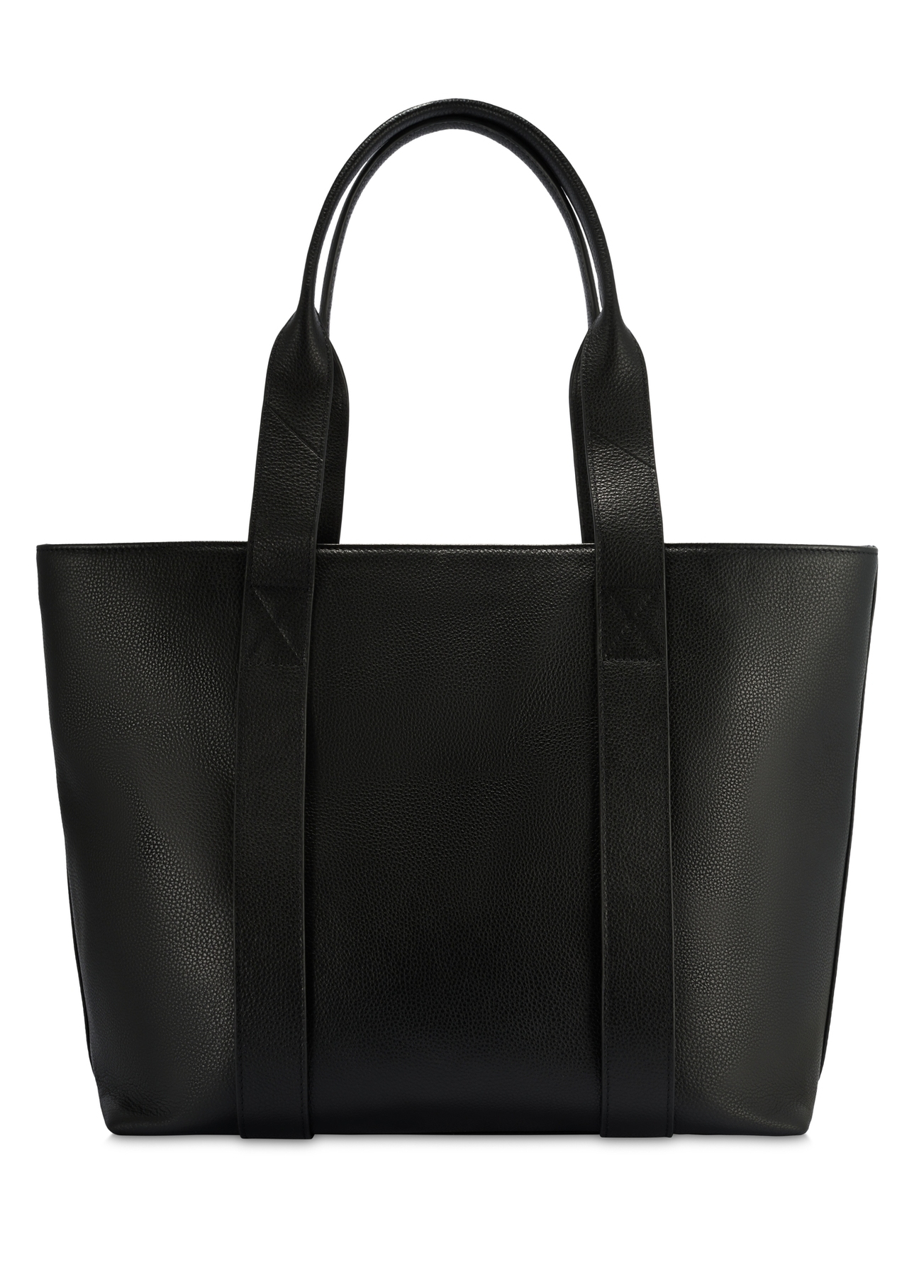 Čierna elegantná dámska nákupná taška TORES-1200-99(Z25), pohľad na produkt zozadu na bielom pozadí.