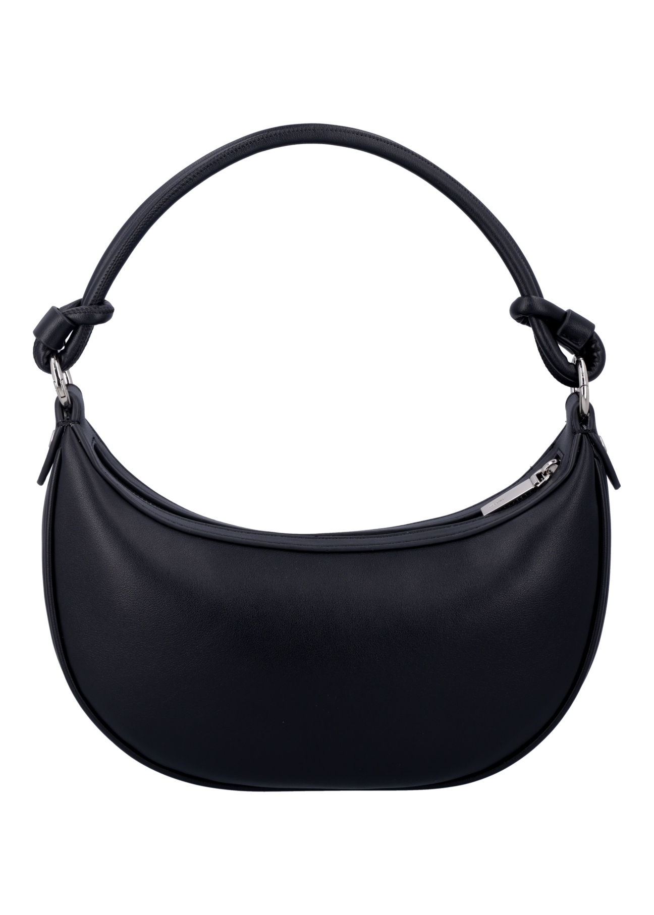 Čierna malá dámska hobo kabelka TOREC-1097-99(Z26), pohľad na produkt zozadu na bielom pozadí.