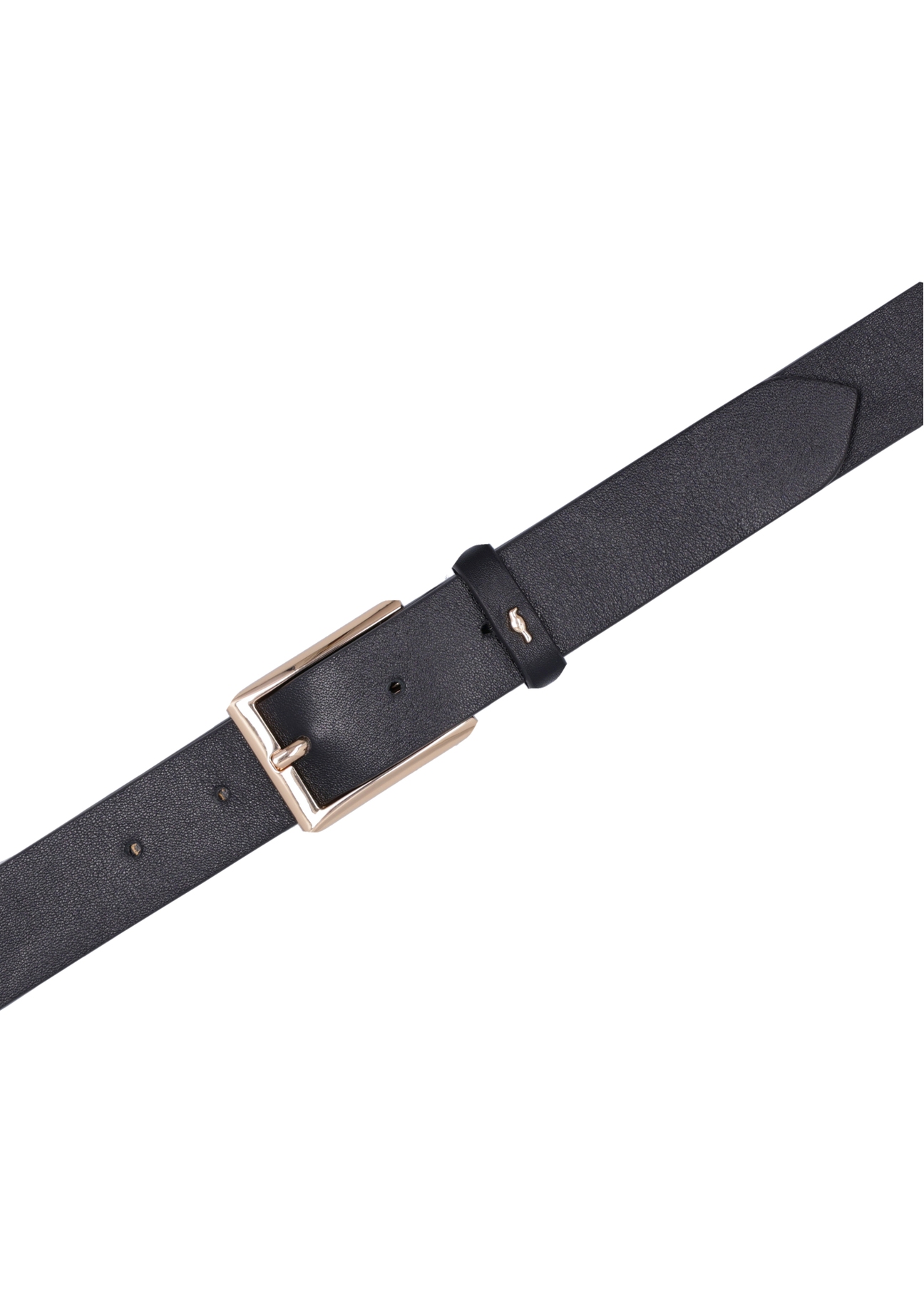 Čierny kožený dámsky opasok PASDS-0346-99(Z26), pohľad na produkt zhora na bielom pozadí.