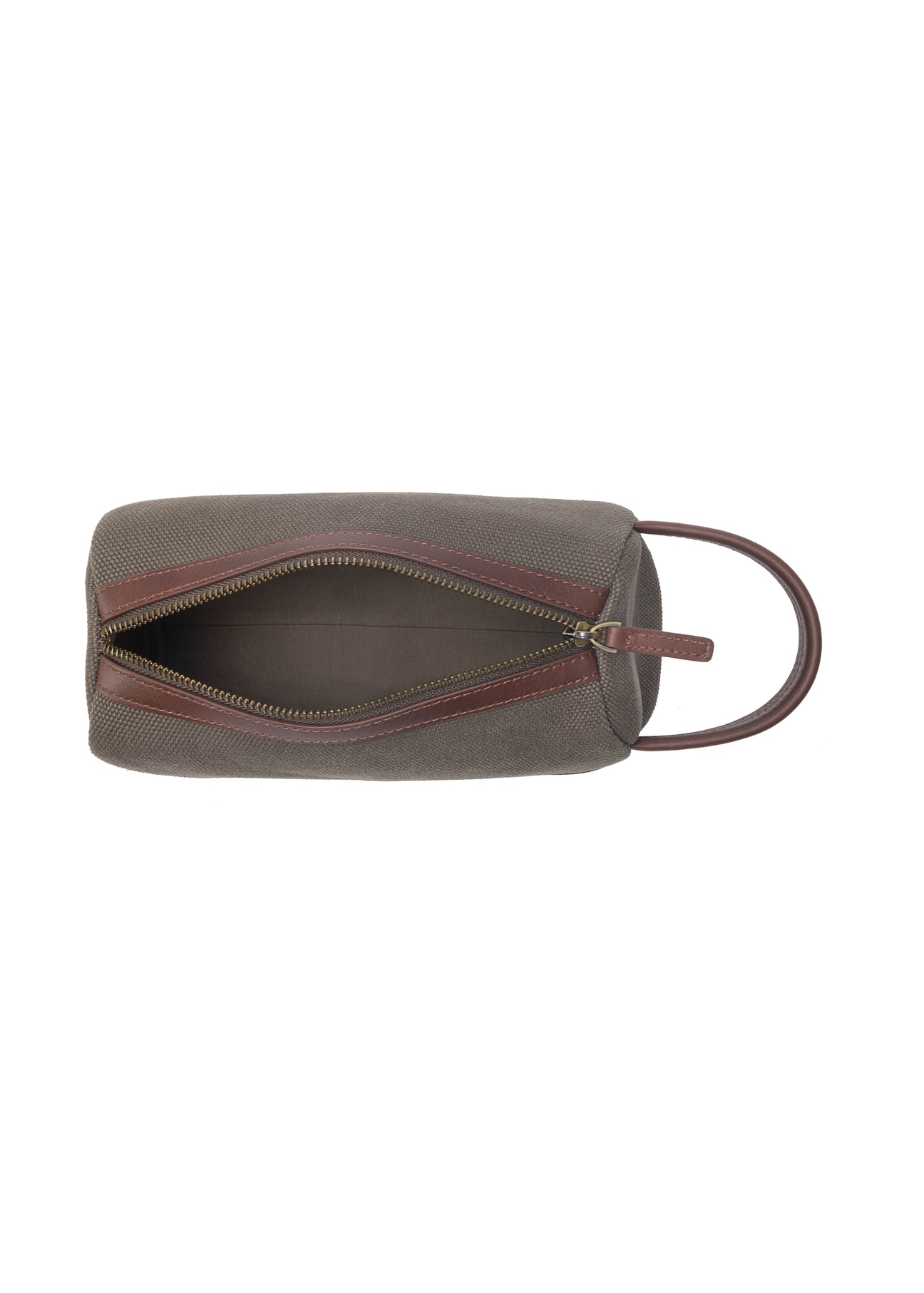 Pánska khaki kozmetická taška TORMN-0373-55(Z25), pohľad na produkt zvnútra na bielom pozadí.