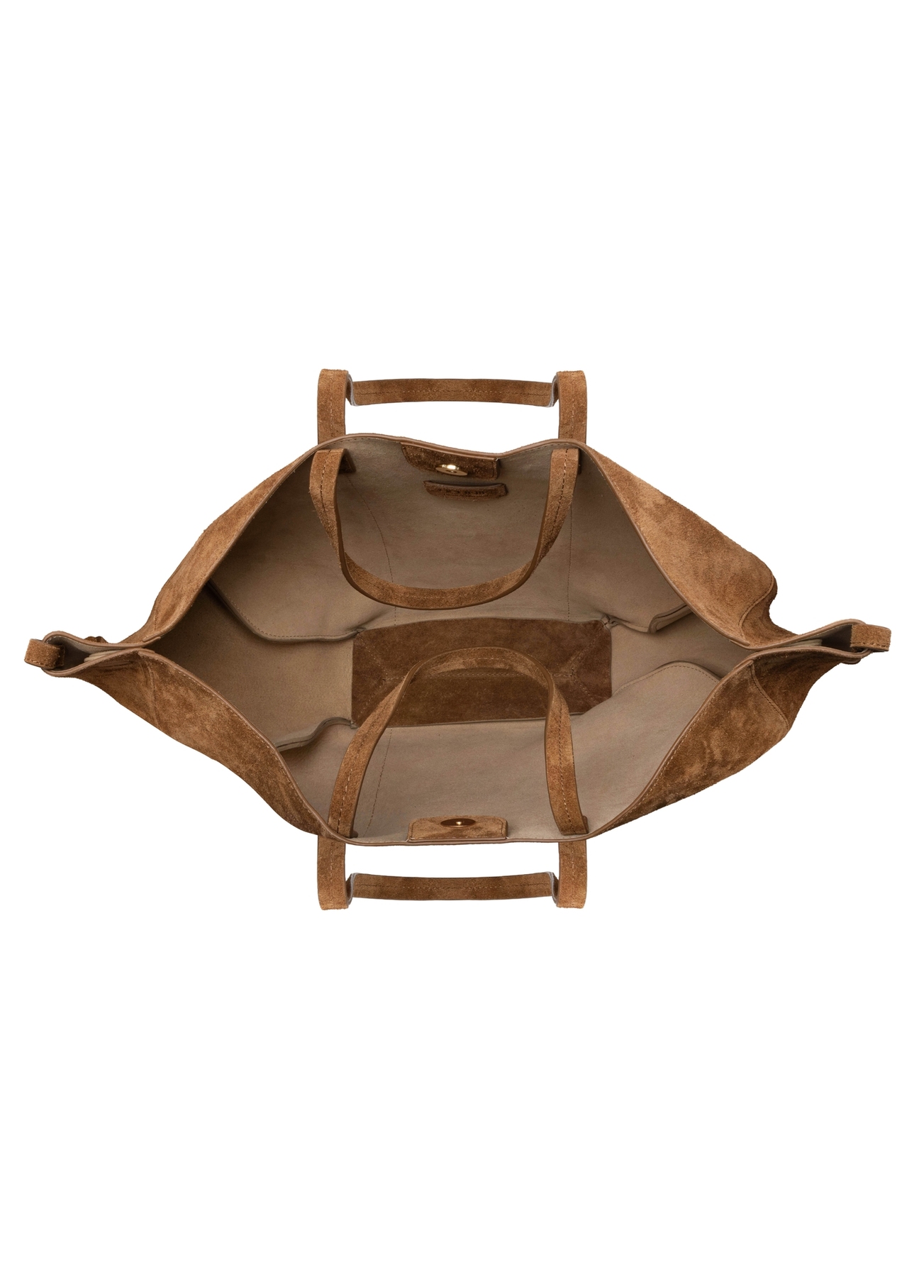 Dámska hnedá semišová kabelka TORES-1305-1D(W26), pohľad na produkt vo vnútri na bielom pozadí.