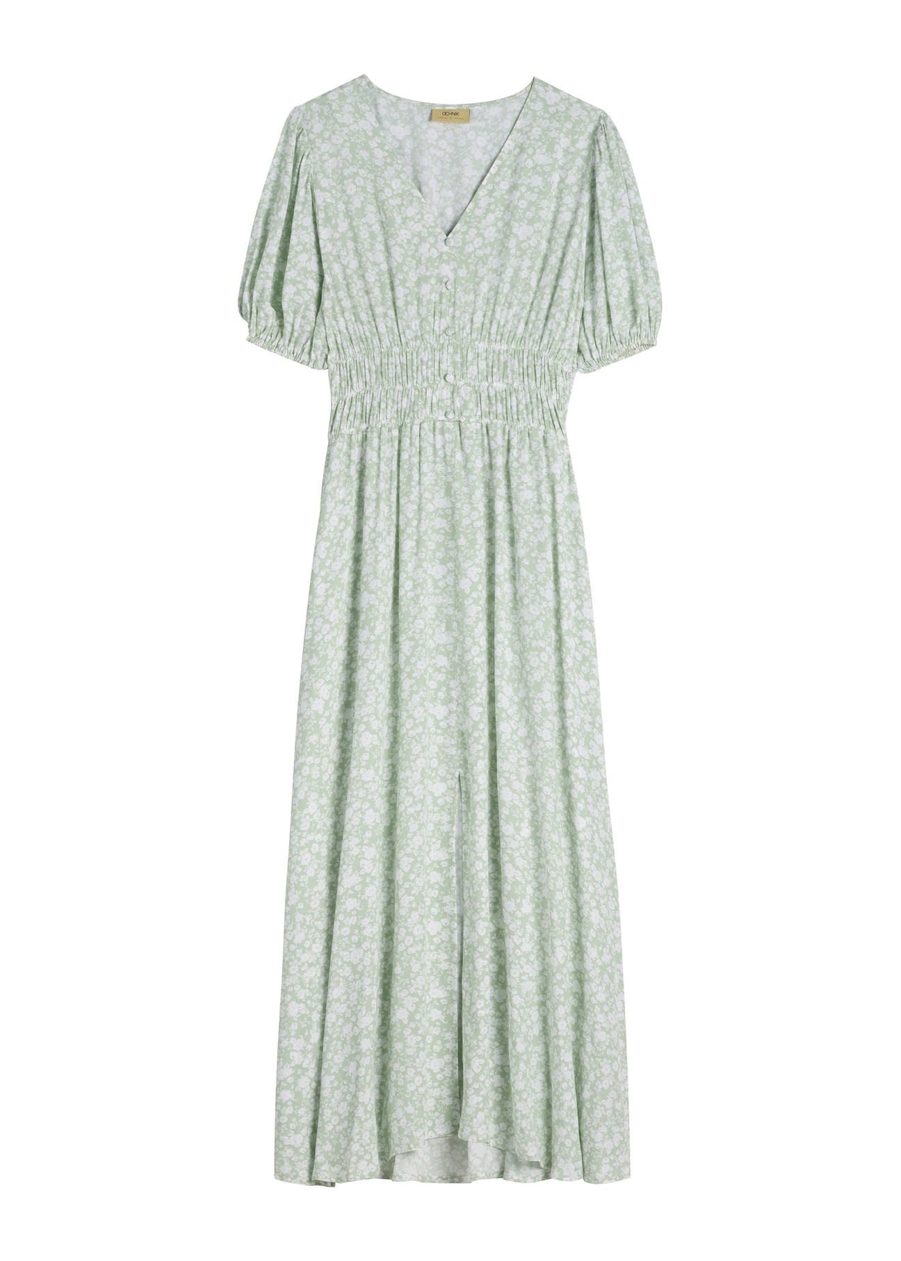 Dlhé kvetinové šaty SUKDT-0191-8P(W26), pohľad spredu na bielom pozadí.