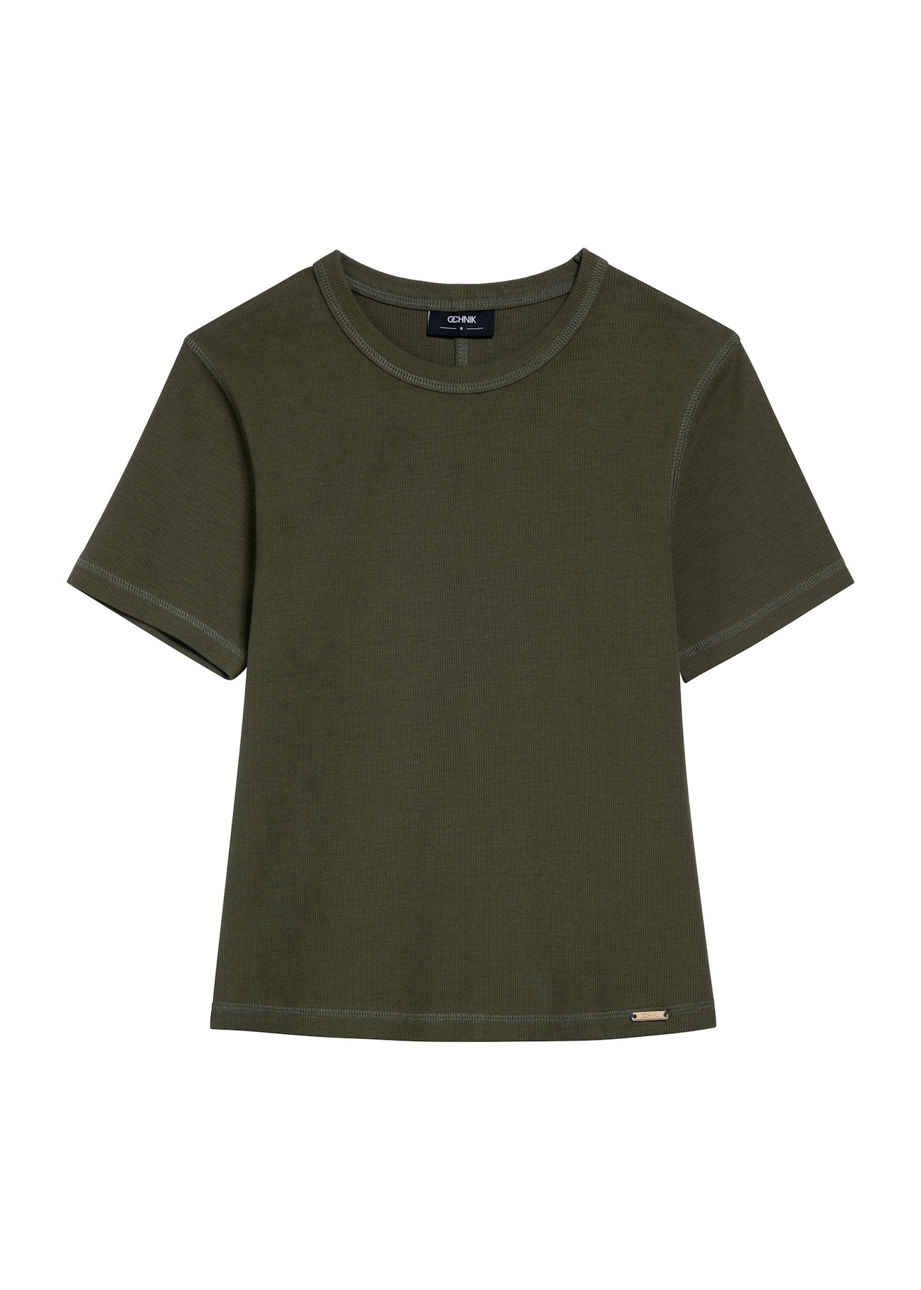 Dámske khaki tričko TSHDT-0145-55(Z25), pohľad spredu na produkt na bielom pozadí.