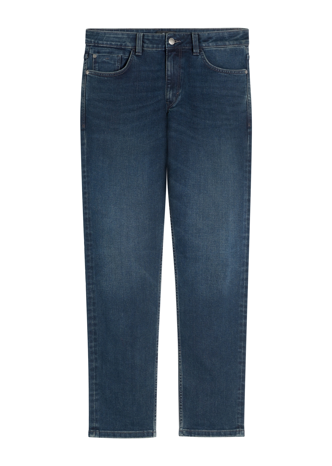 Pánske tmavomodré džínsové nohavice JEAMT-0022-7C(W26) - pohľad spredu na produkt, na bielom pozadí.