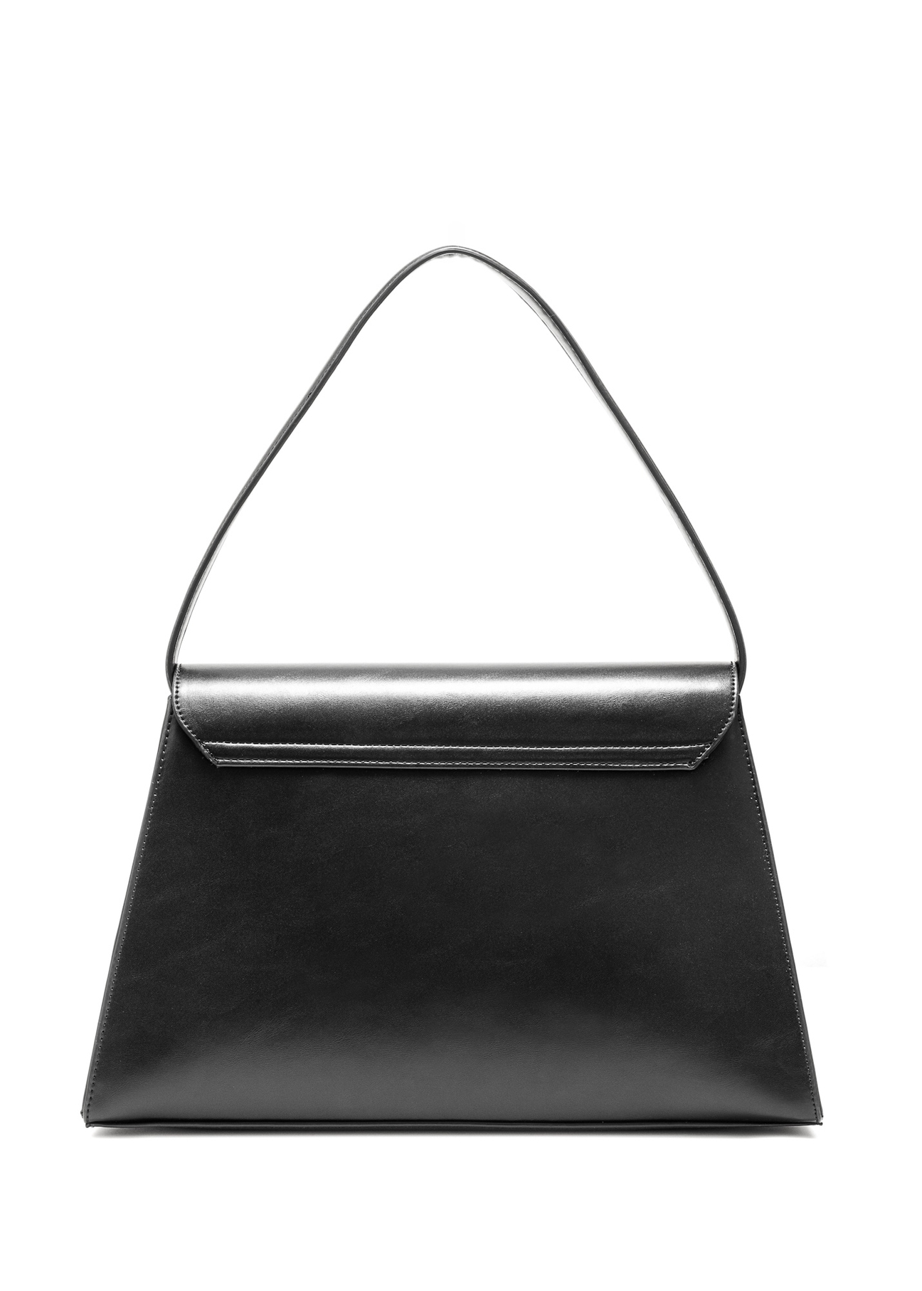 Elegantná čierna dámska kabelka TOREC-1068-99(Z25), pohľad na produkt zozadu na bielom podklade.