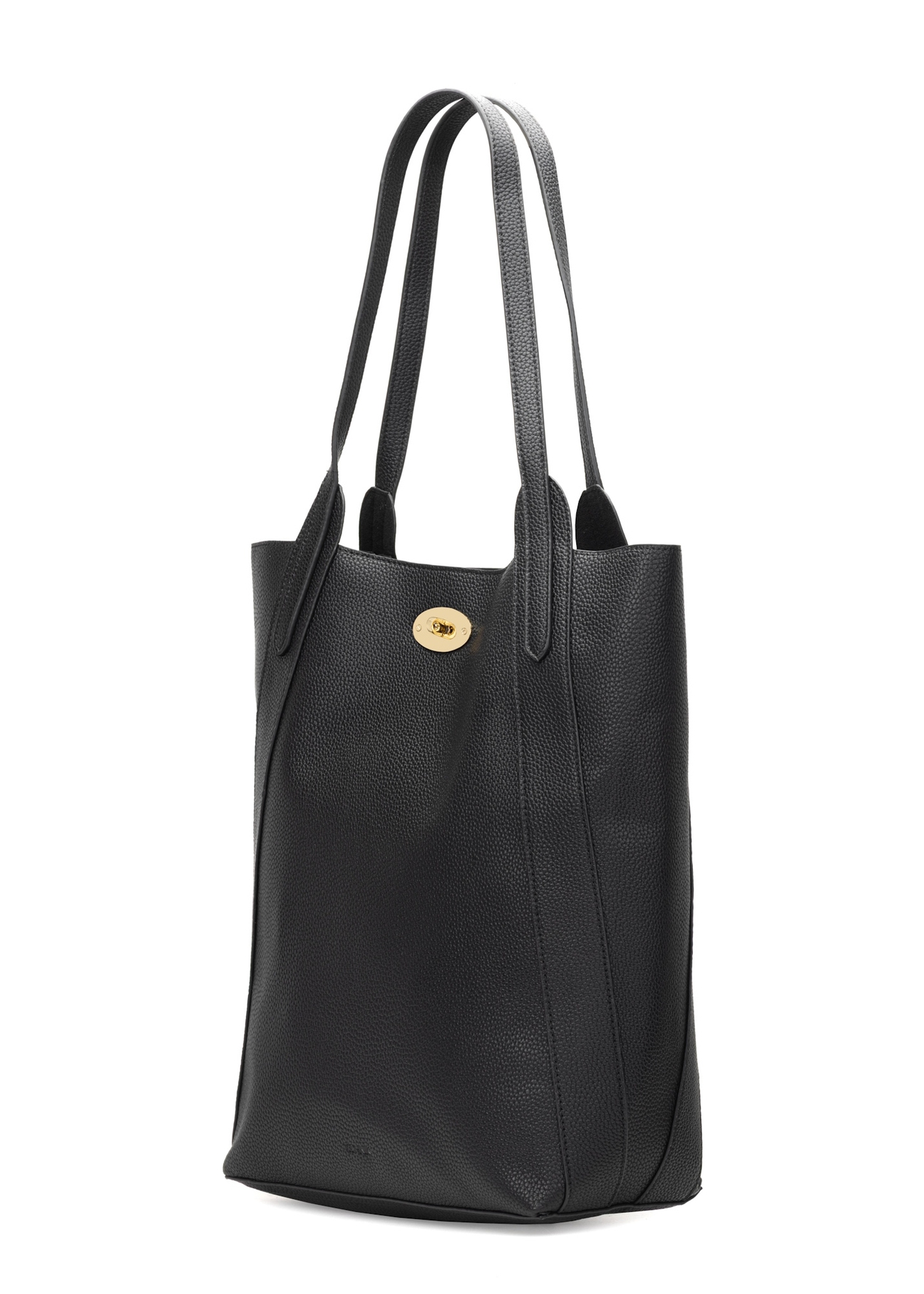 Čierna veľká dámska nákupná kabelka TOREC-1142-9I(W26), diagonálny pohľad na produkt na bielom pozadí.