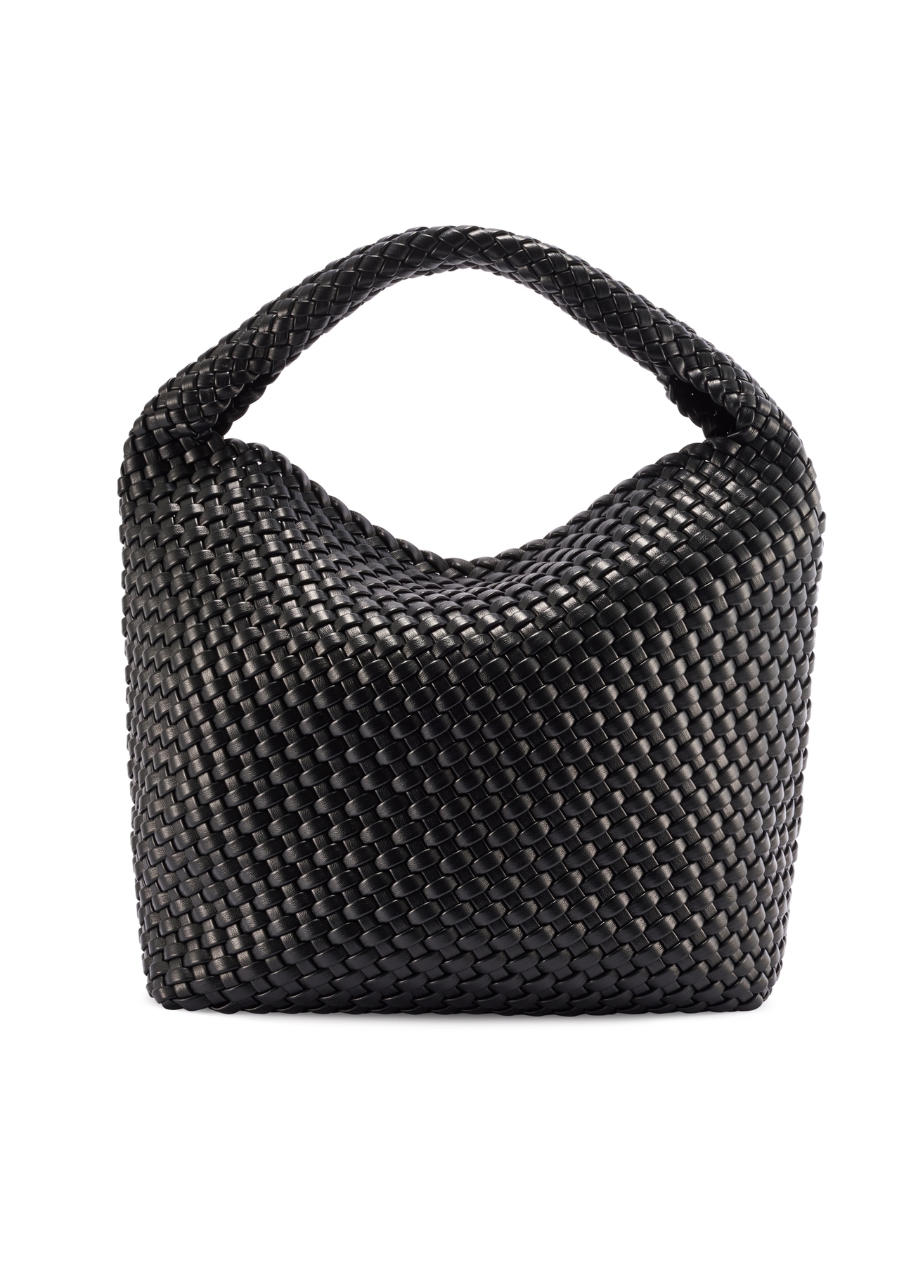 Čierna tkaná dámska kabelka TOREC-1147-99(W26) - pohľad na produkt zozadu, na bielom podklade.