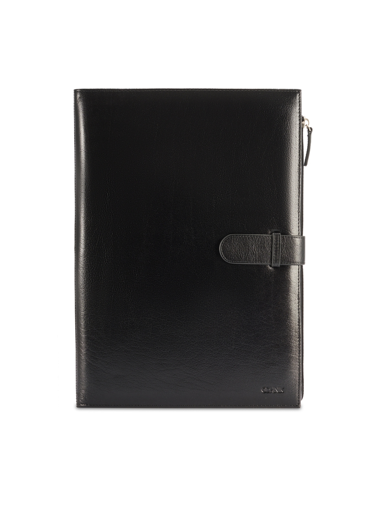 Čierna kožená pánska aktovka TORMS-0480-99(Z25), pohľad na produkt spredu na bielom pozadí.