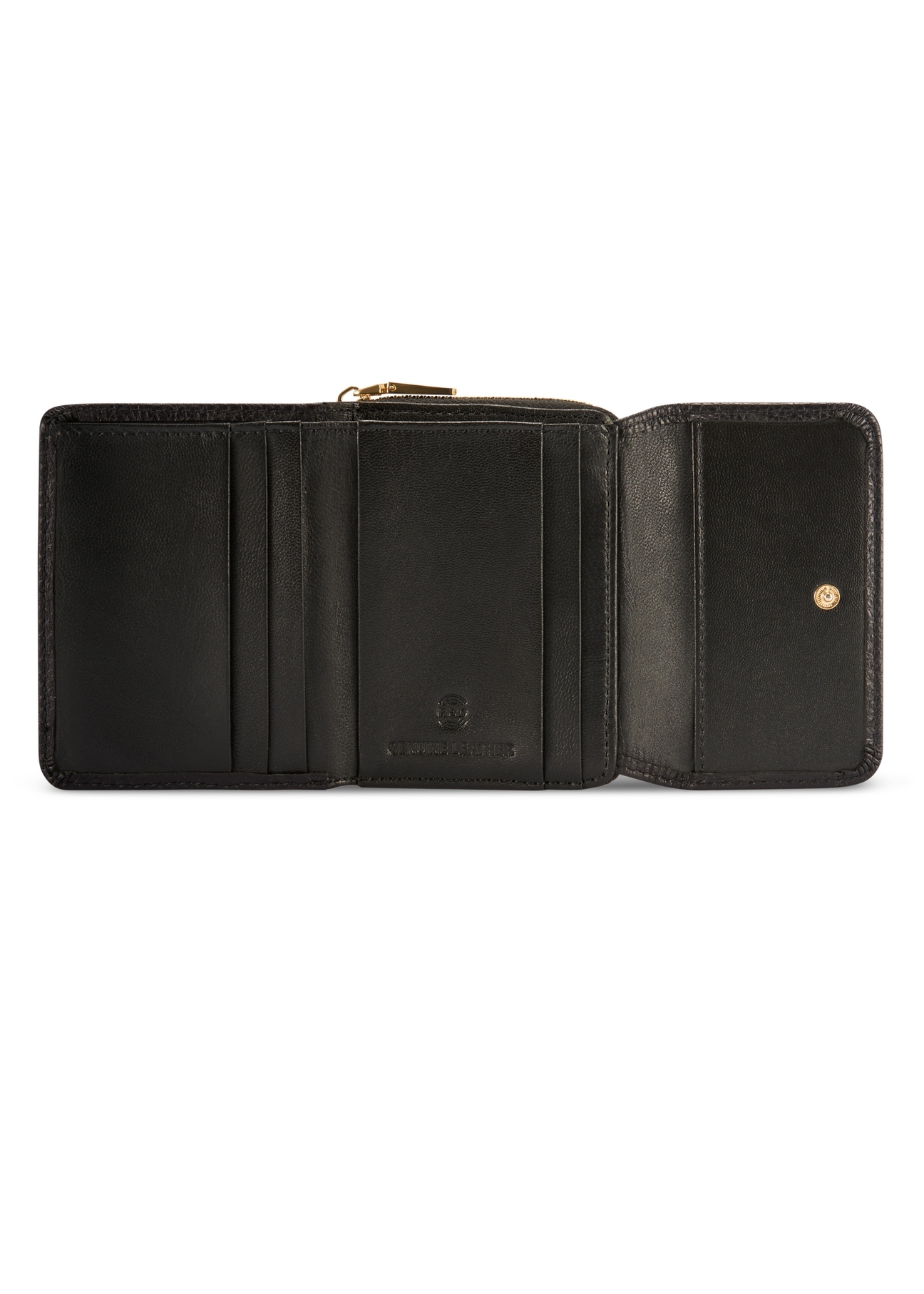 Čierna kožená dámska peňaženka s RFID ochranou PORES-0825RFID-99(Z25), pohľad na produkt zvnútra na bielom pozadí.