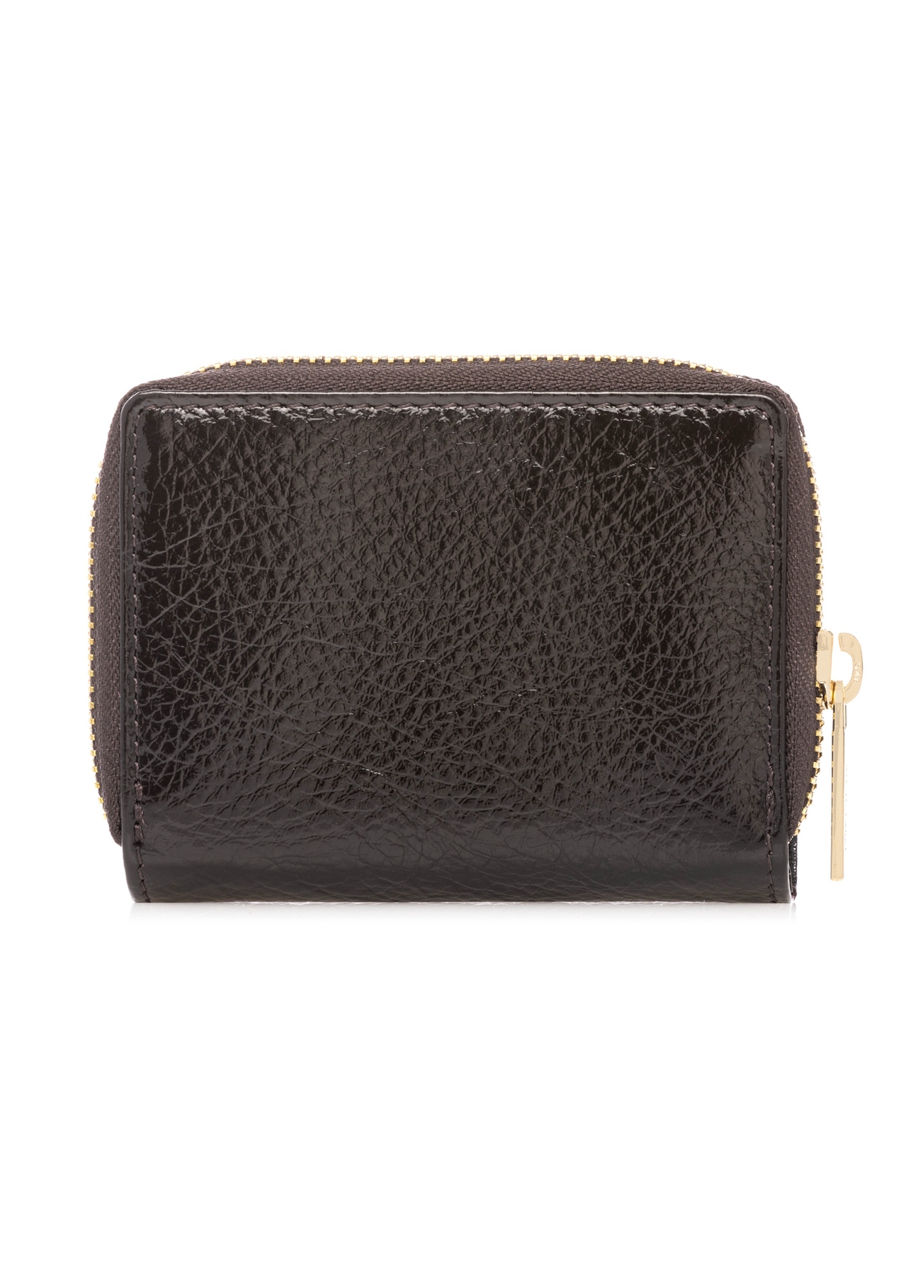 Malá hnedá kožená dámska peňaženka PORES-0988-1I(W26), pohľad zozadu na produkt na bielom pozadí.