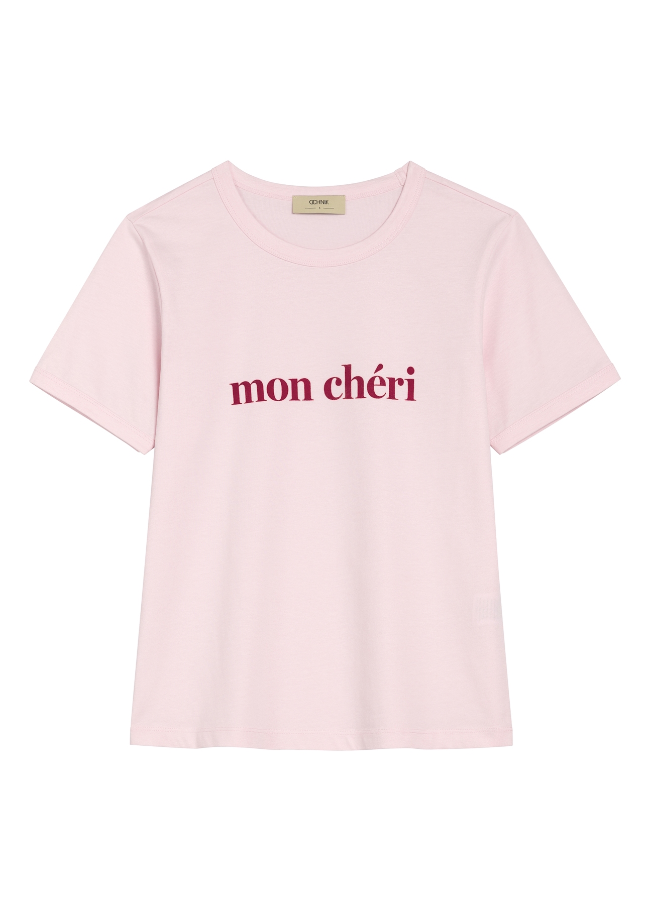 Ružové dámske tričko s potlačou TSHDT-0152-5A(W26) - pohľad na produkt spredu, na bielom pozadí.