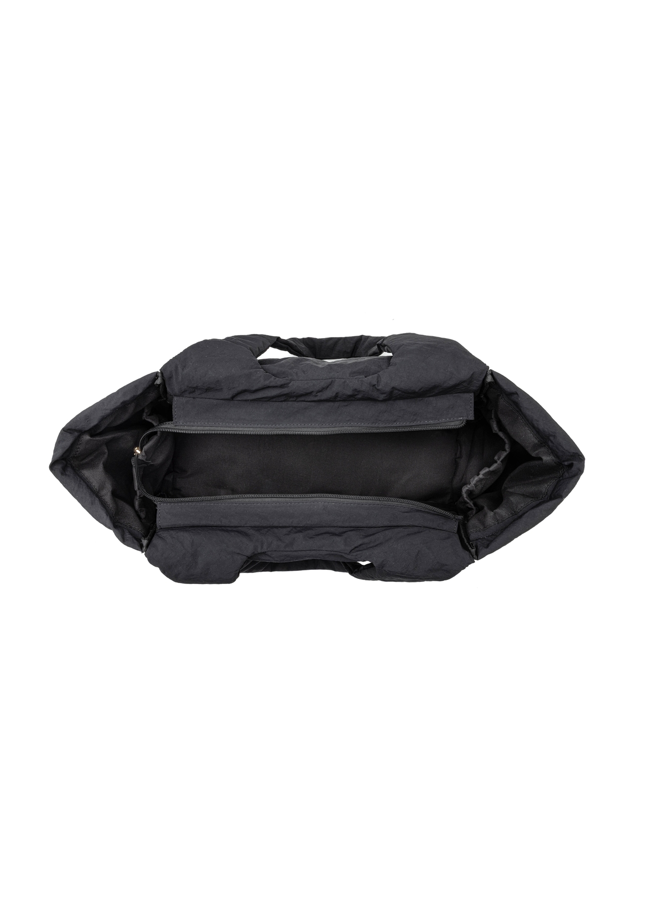 Čierna dámska nákupná taška TOREN-0336-99(W26), pohľad na produkt vo vnútri na bielom pozadí.