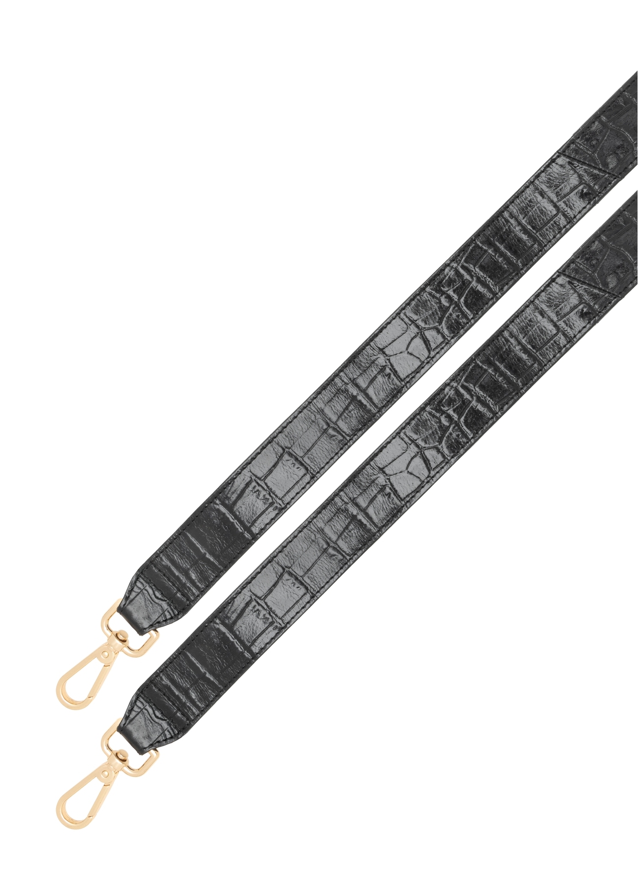 Malá čierna kožená kabelka s krokodílím vzorom TORES-1231-9G(W26) - pohľad s pruhmi, na bielom pozadí.