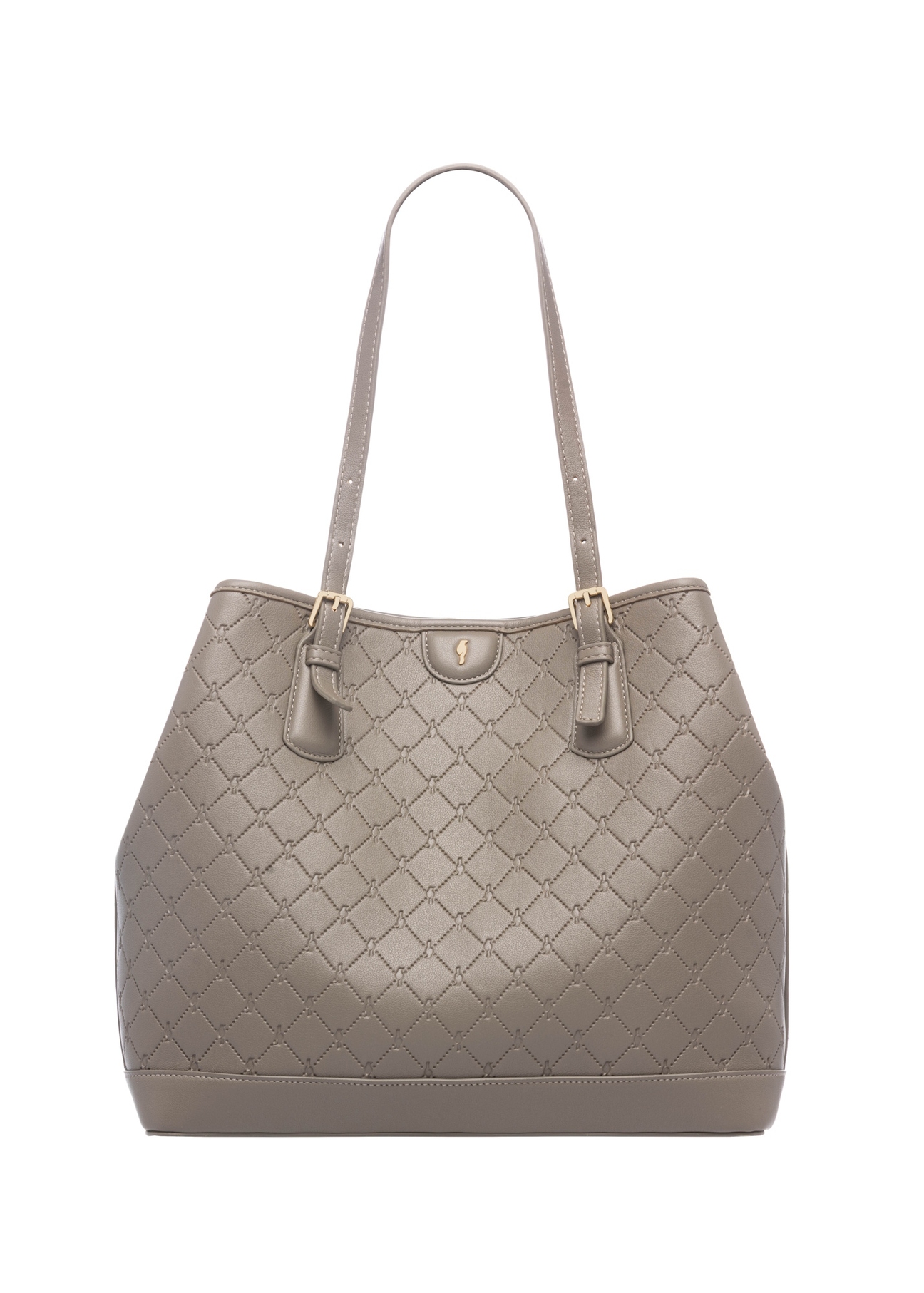 Svetlohnedá nákupná taška s monogramom TOREC-1181-1K(W26), pohľad spredu na bielom pozadí.