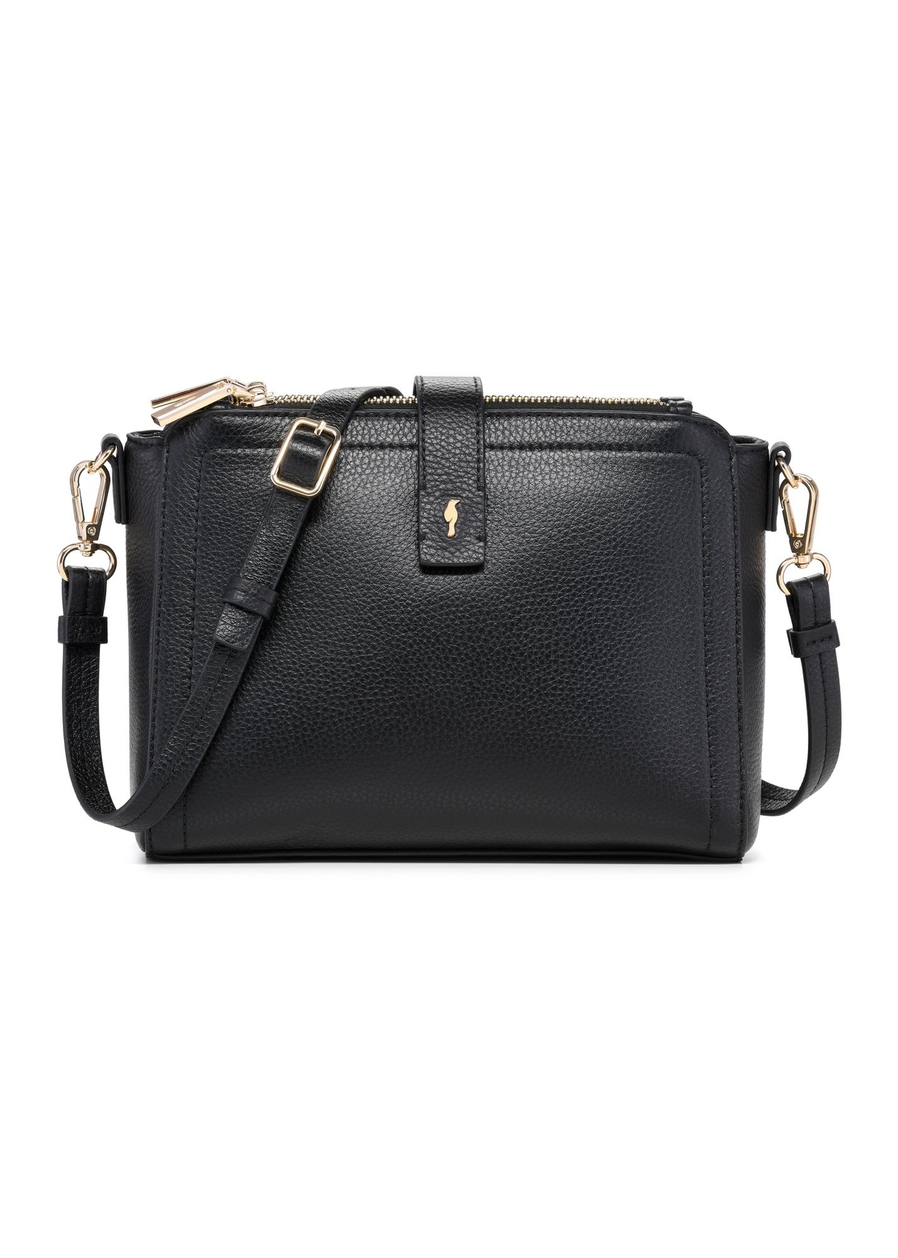 Kožená čierna taška cez rameno TORES-1275-9I(W26) - pohľad spredu na bielom pozadí.