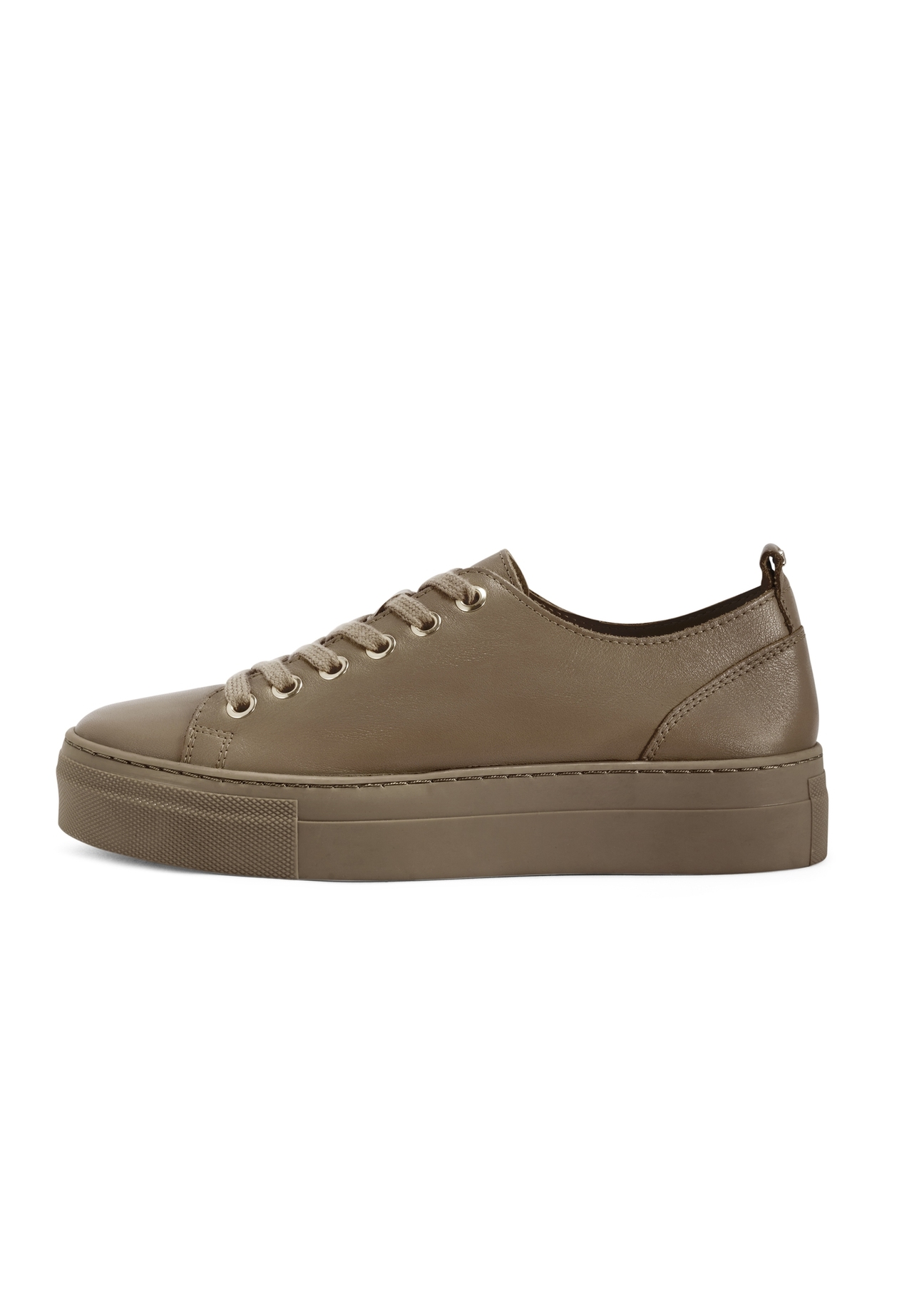 Dámske kožené tenisky v chladnej béžovej farbe BUTYD-1062-1K(W26) - pohľad na produkt z boku, na bielom podklade.