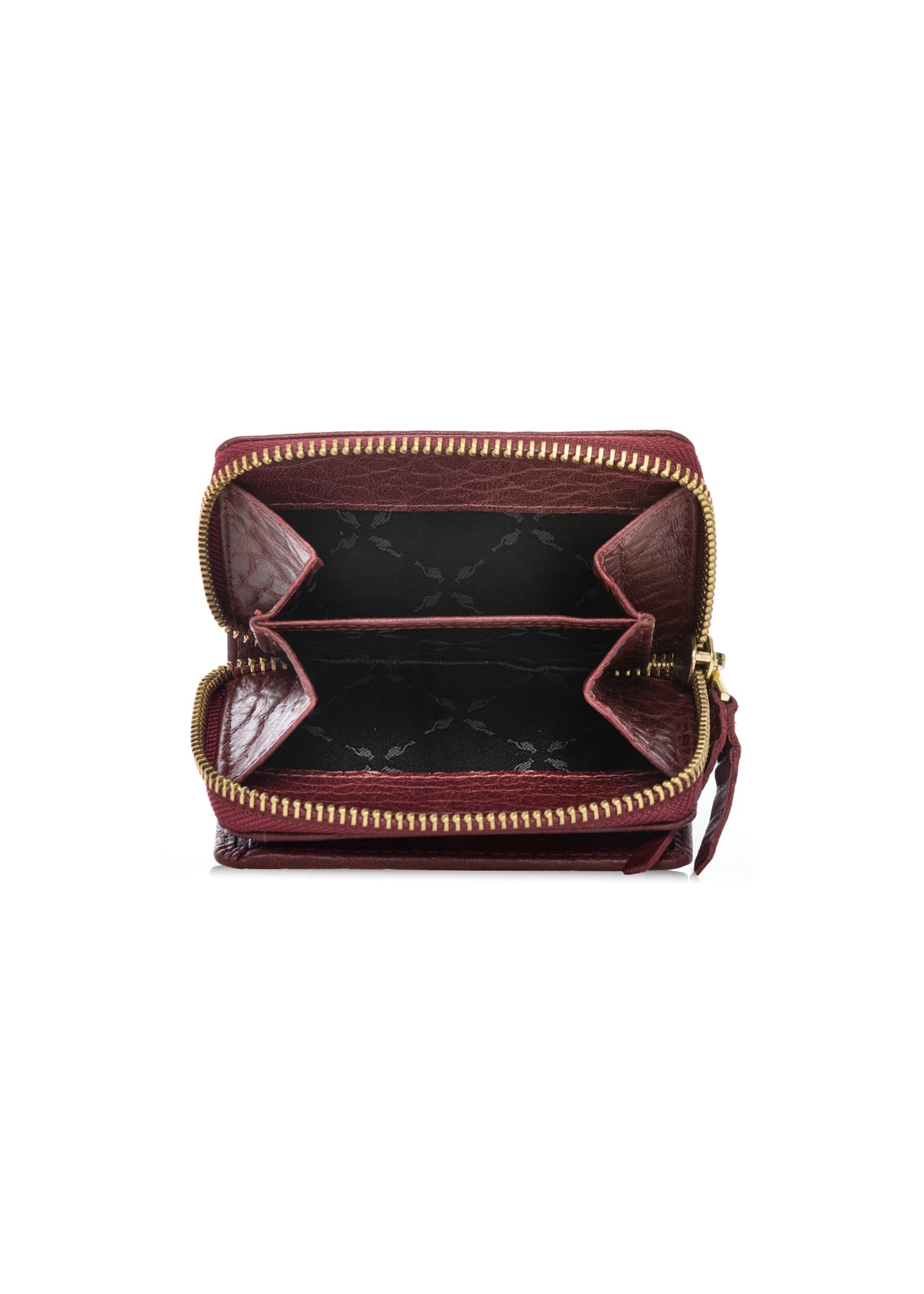 Malá dámska kožená peňaženka červenej farby PORES-0815-4C(W26), pohľad na produkt vo vnútri na bielom pozadí.