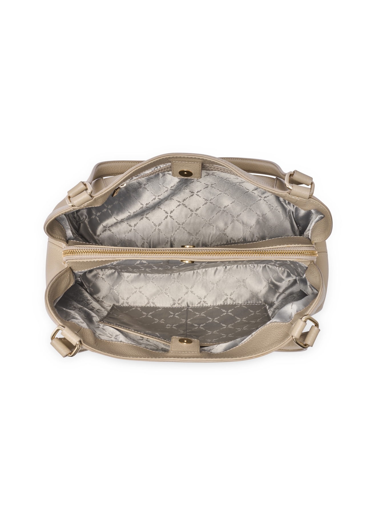 Dámska kožená nákupná taška béžovej farby TORES-1264-1B(W26), pohľad na produkt vo vnútri na bielom pozadí.