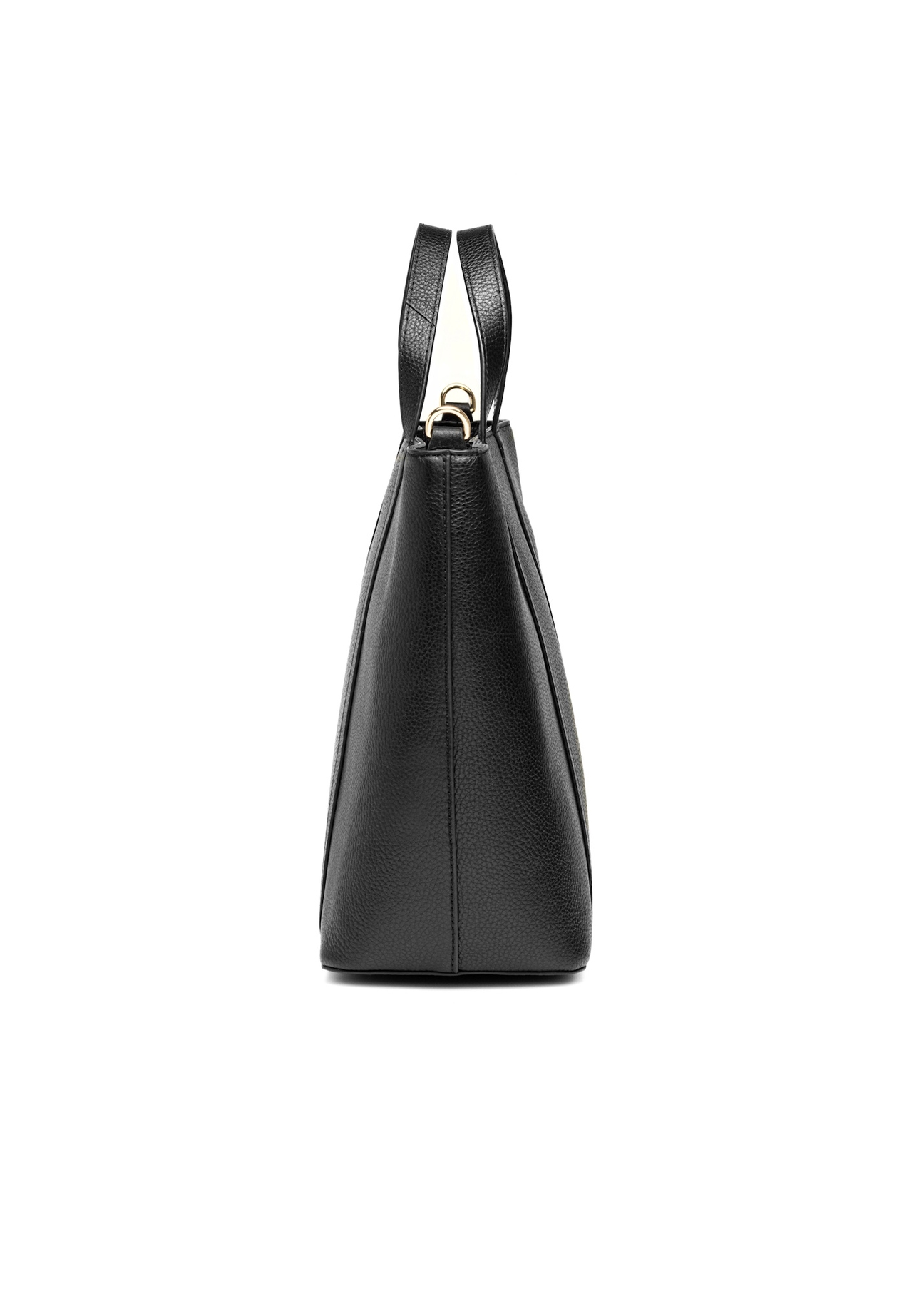 Čierna kožená nákupná taška TORES-1272-9I(W26), bočný pohľad na produkt na bielom pozadí.