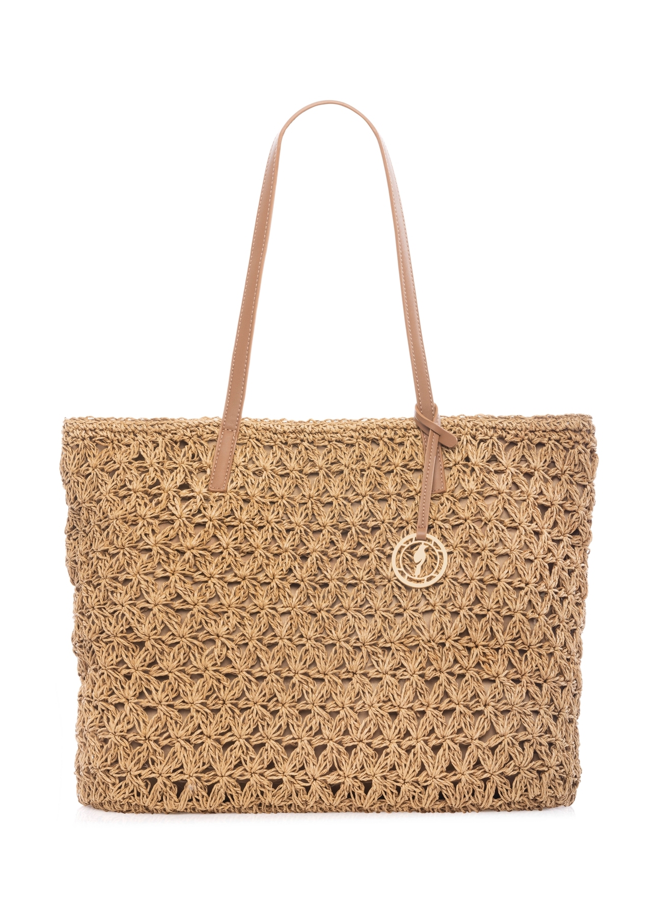 Slamená nákupná taška TOREC-1218-1E(W26) - pohľad na produkt spredu, na bielom pozadí.