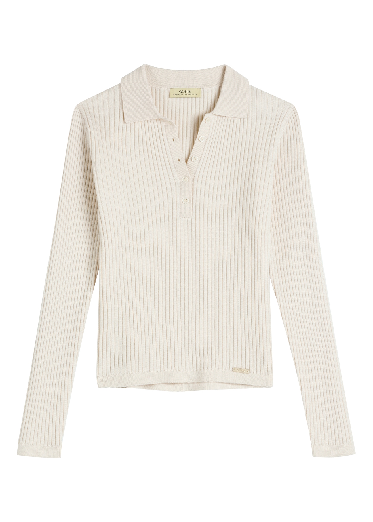 Dámsky vlnený sveter béžovej farby SWEDT-0259-1B(W26) - pohľad spredu na produkt, na bielom pozadí.