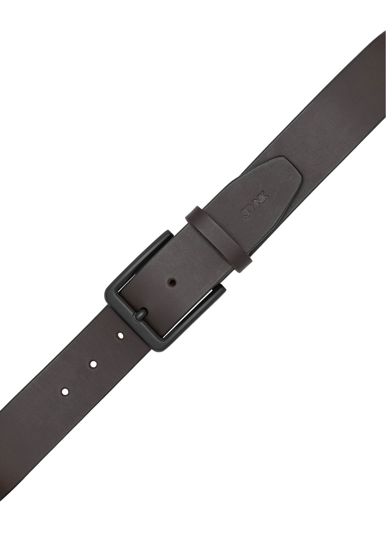 Pánsky hnedý kožený opasok PASMS-0280-1H(W26) - pohľad na produkt zhora, na bielom pozadí.