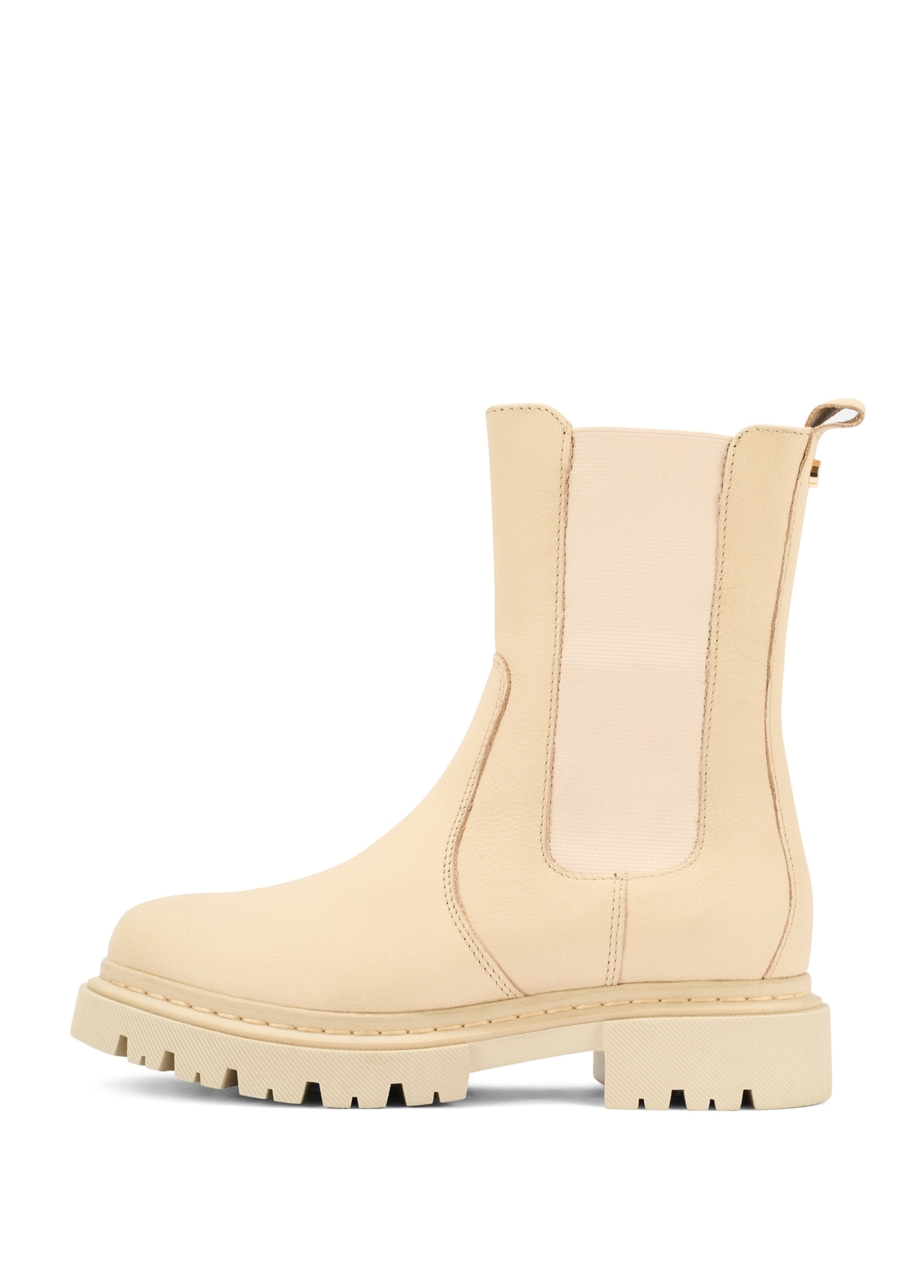 Dámske kožené čižmy Chelsea béžovej farby BUTYD-1092-81(Z25), pohľad na produkt z boku na bielom pozadí.