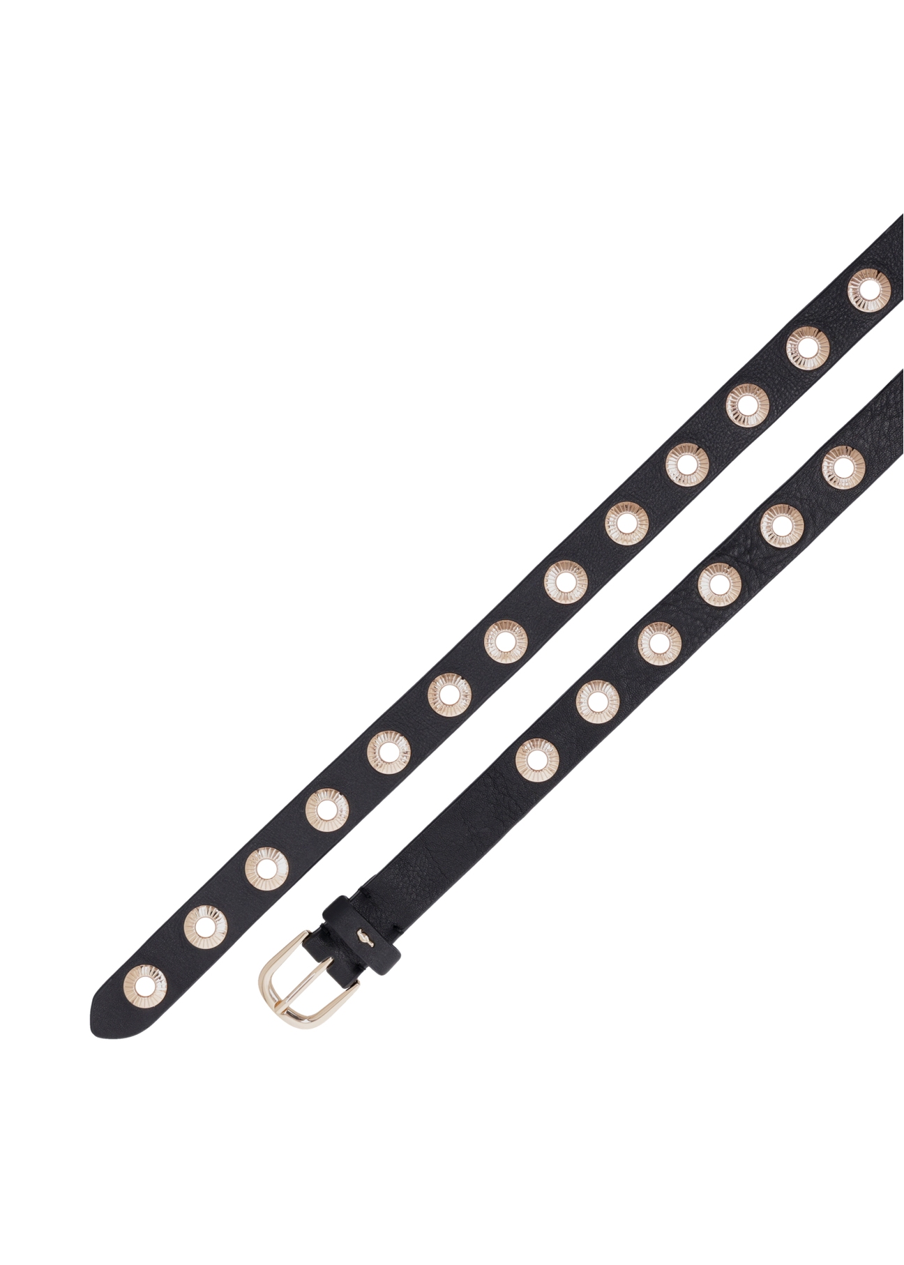 Čierny kožený dámsky opasok PASDS-0350-99(Z26), pohľad zhora na produkt na bielom pozadí.