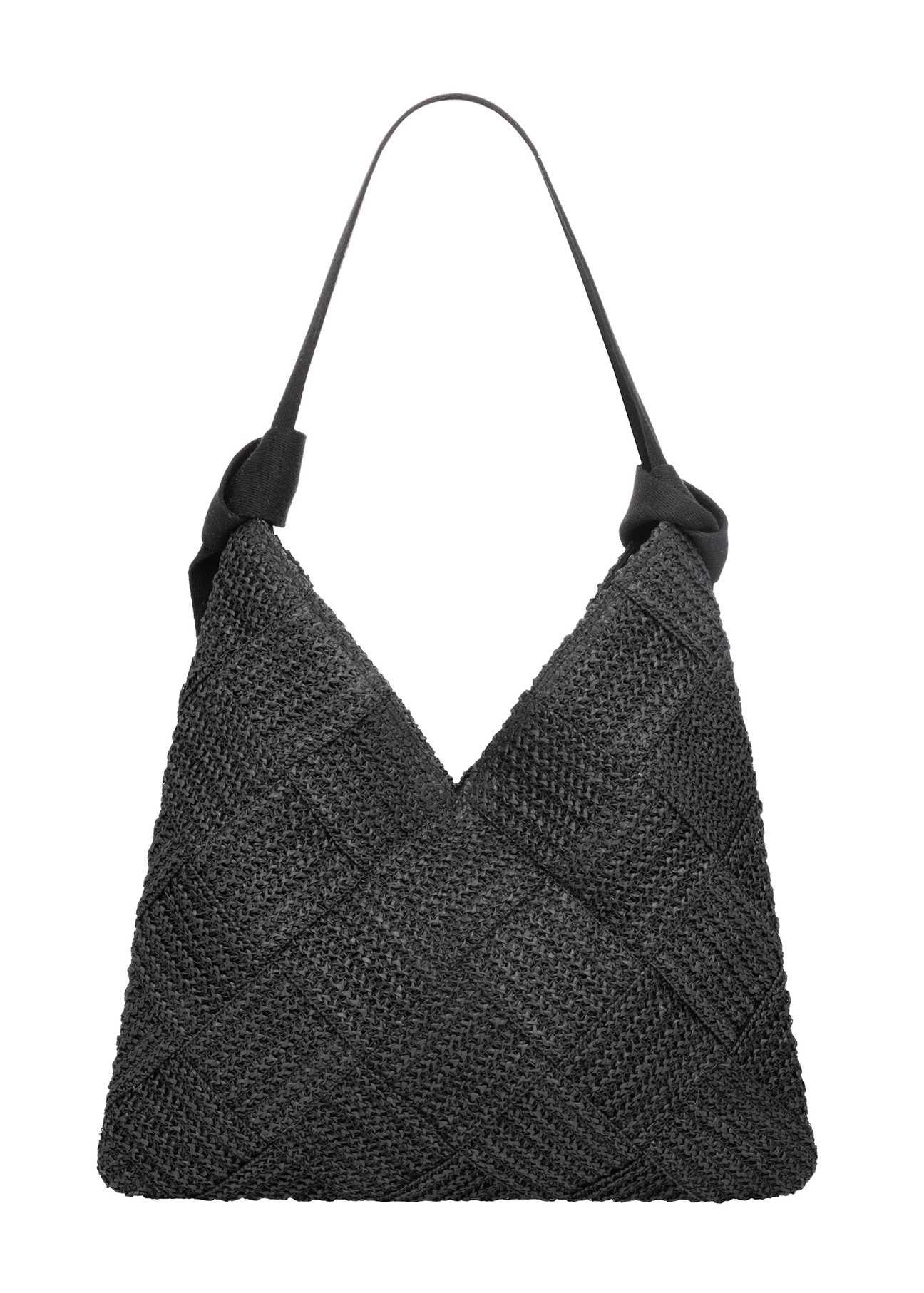 Čierna dámska kabelka z prírodného vlákna TOREC-1039-99(W26), pohľad na produkt zozadu na bielom podklade.