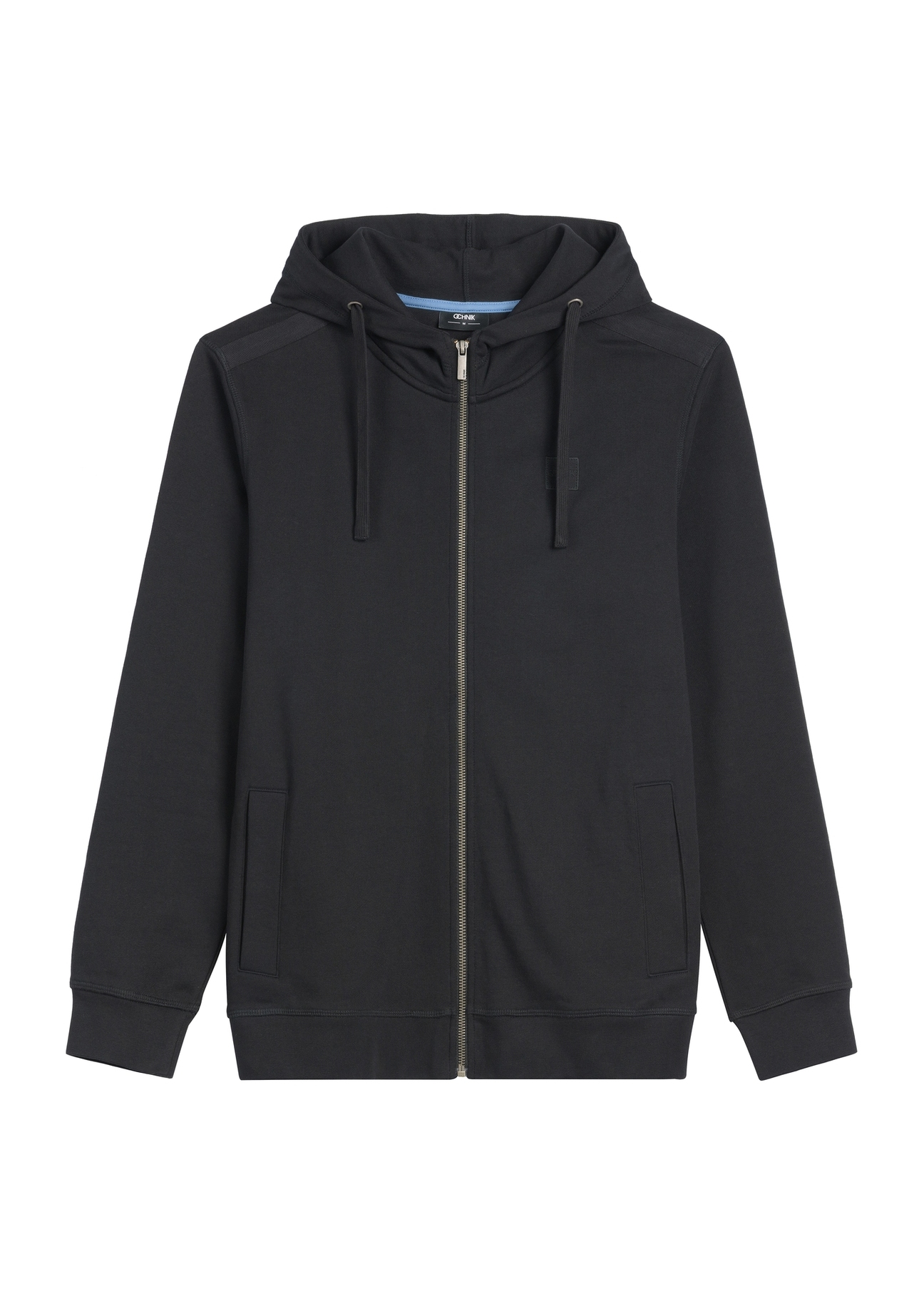 Pánska čierna mikina na zips BLZMT-0078-99(W26), pohľad spredu na bielom pozadí.