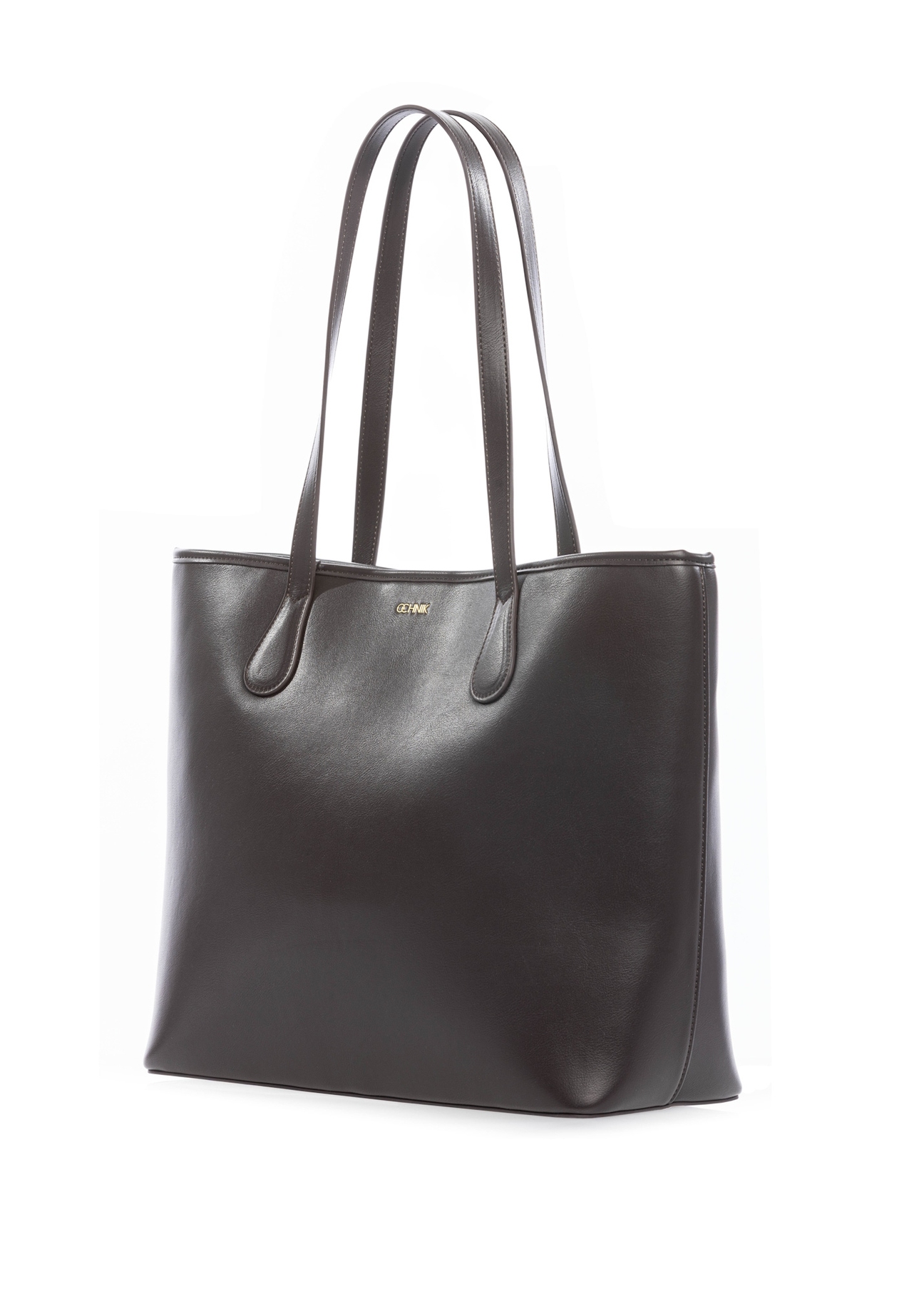 Hnedá dámska nákupná taška TOREC-1235-1H(W26), diagonálny pohľad na produkt na bielom pozadí.