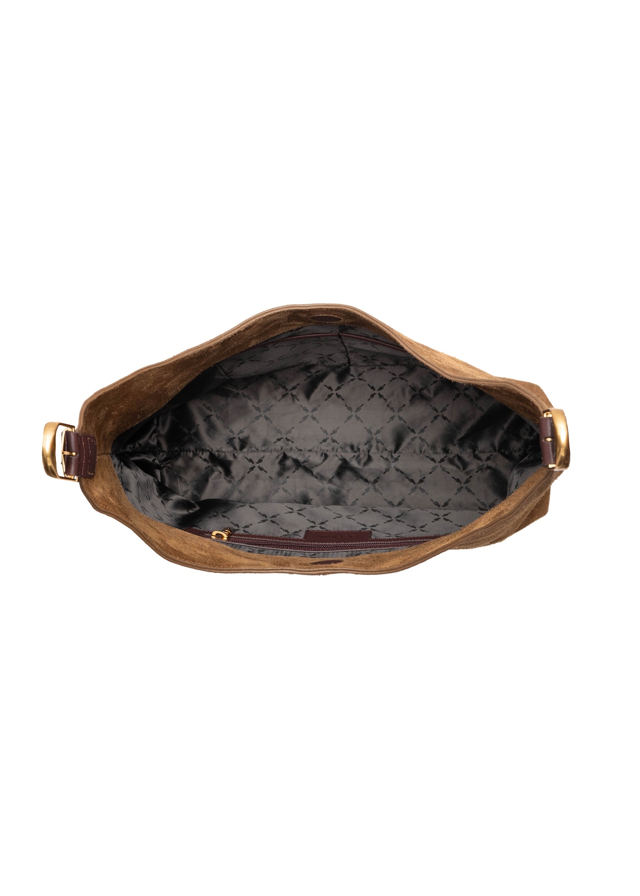 Dámska kožená kabelka hnedej farby TORES-1302-1D(W26), pohľad na produkt vo vnútri na bielom pozadí.