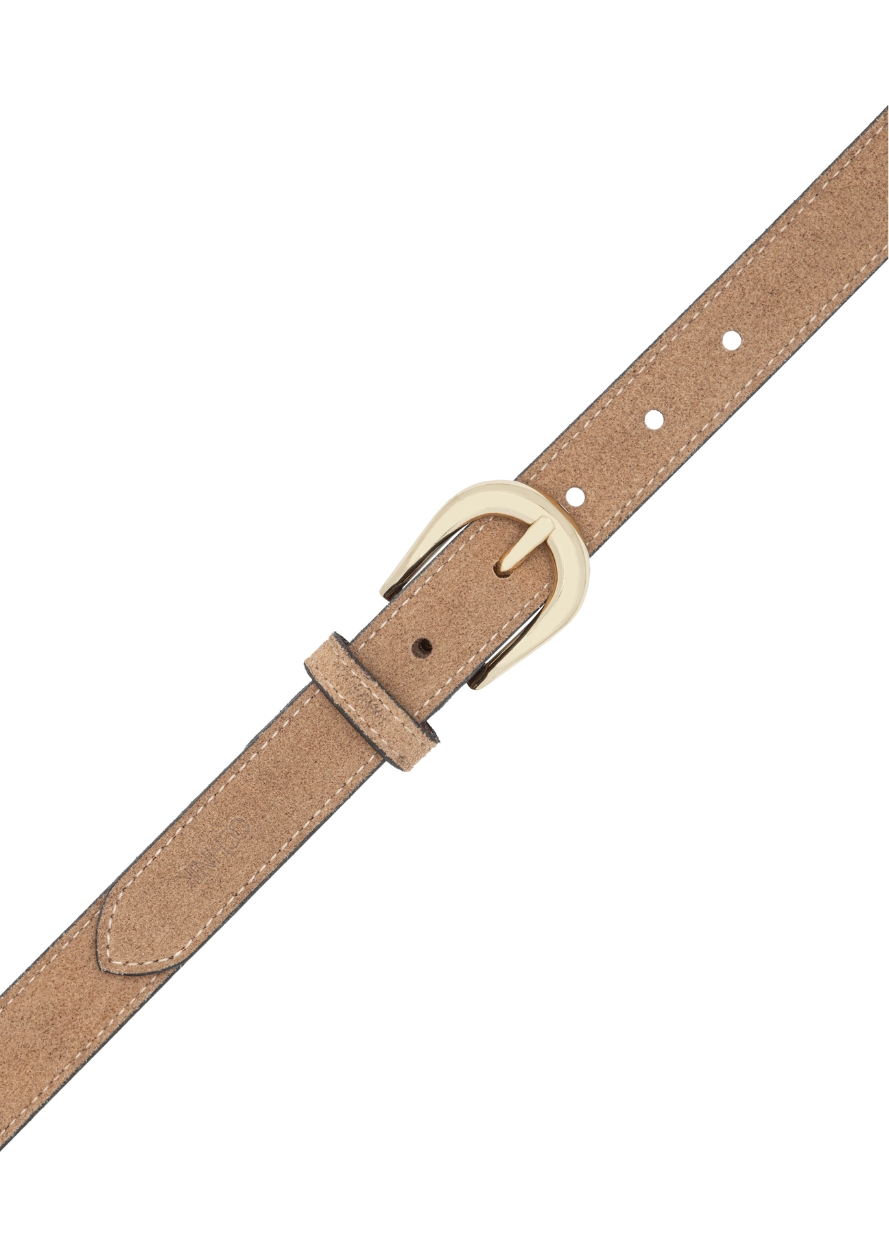 Dámsky kožený opasok tmavo béžovej farby PASDS-0303-1C(W26) - pohľad na produkt zhora, na bielom pozadí.