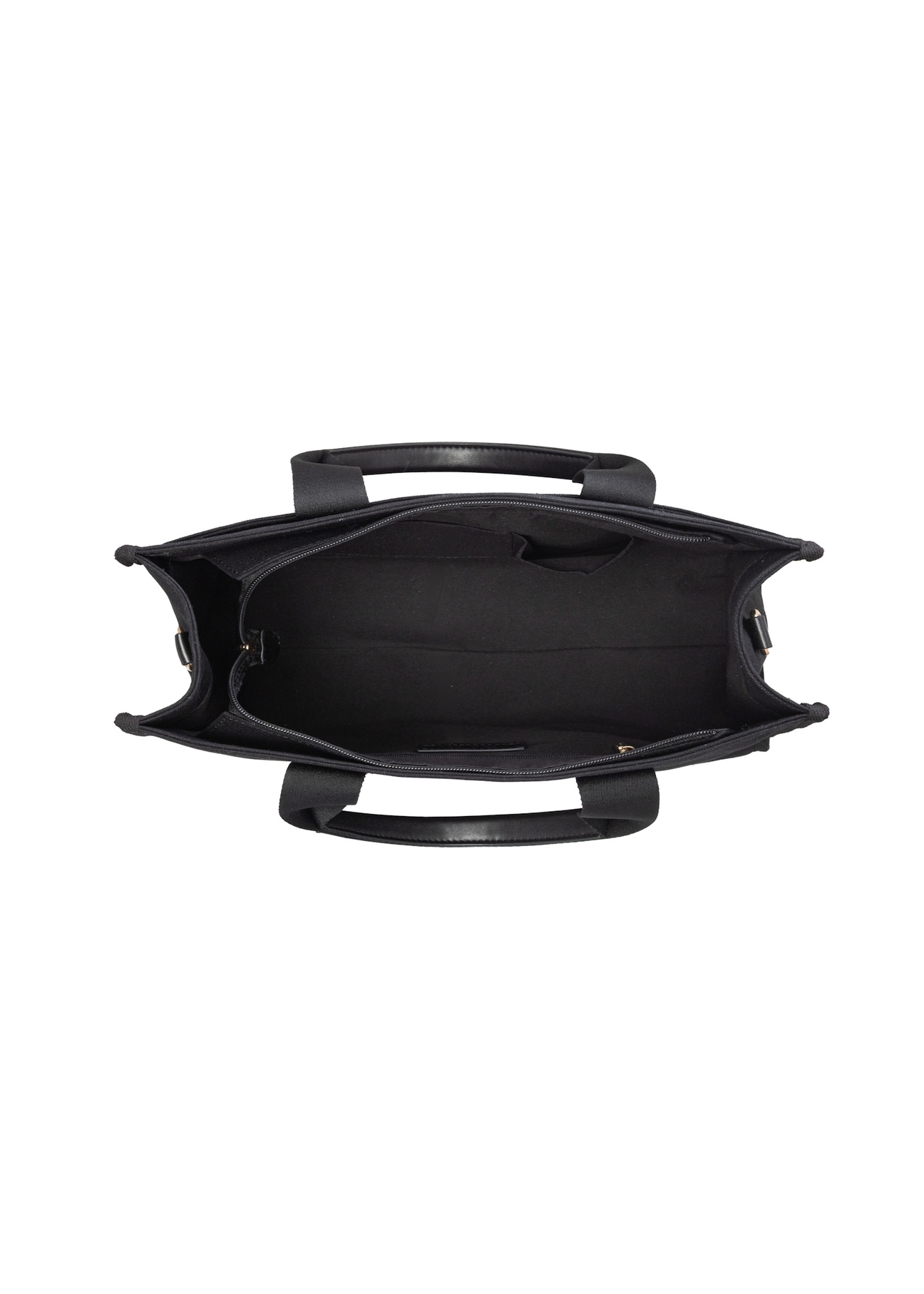 Čierna bavlnená dámska kabelka TOREN-0332-99(W26), pohľad na produkt vo vnútri na bielom pozadí.