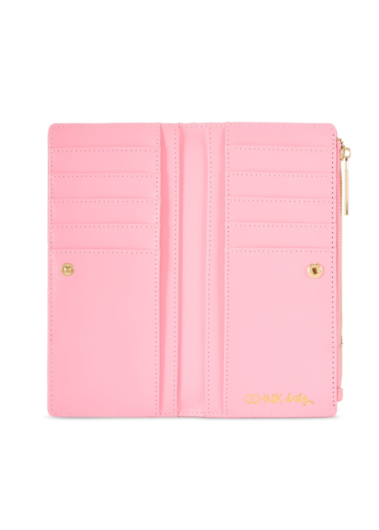 Veľká dámska peňaženka ružovej farby POREC-0406-5B(W26) - pohľad na otvorený produkt zhora, na bielom pozadí.