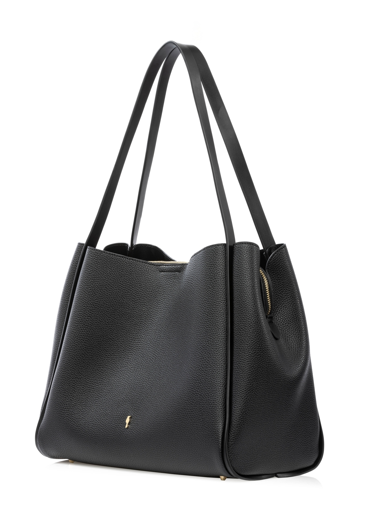 Čierna dámska nákupná taška TOREC-1183-99(W26) - diagonálny pohľad na produkt, na bielom pozadí.