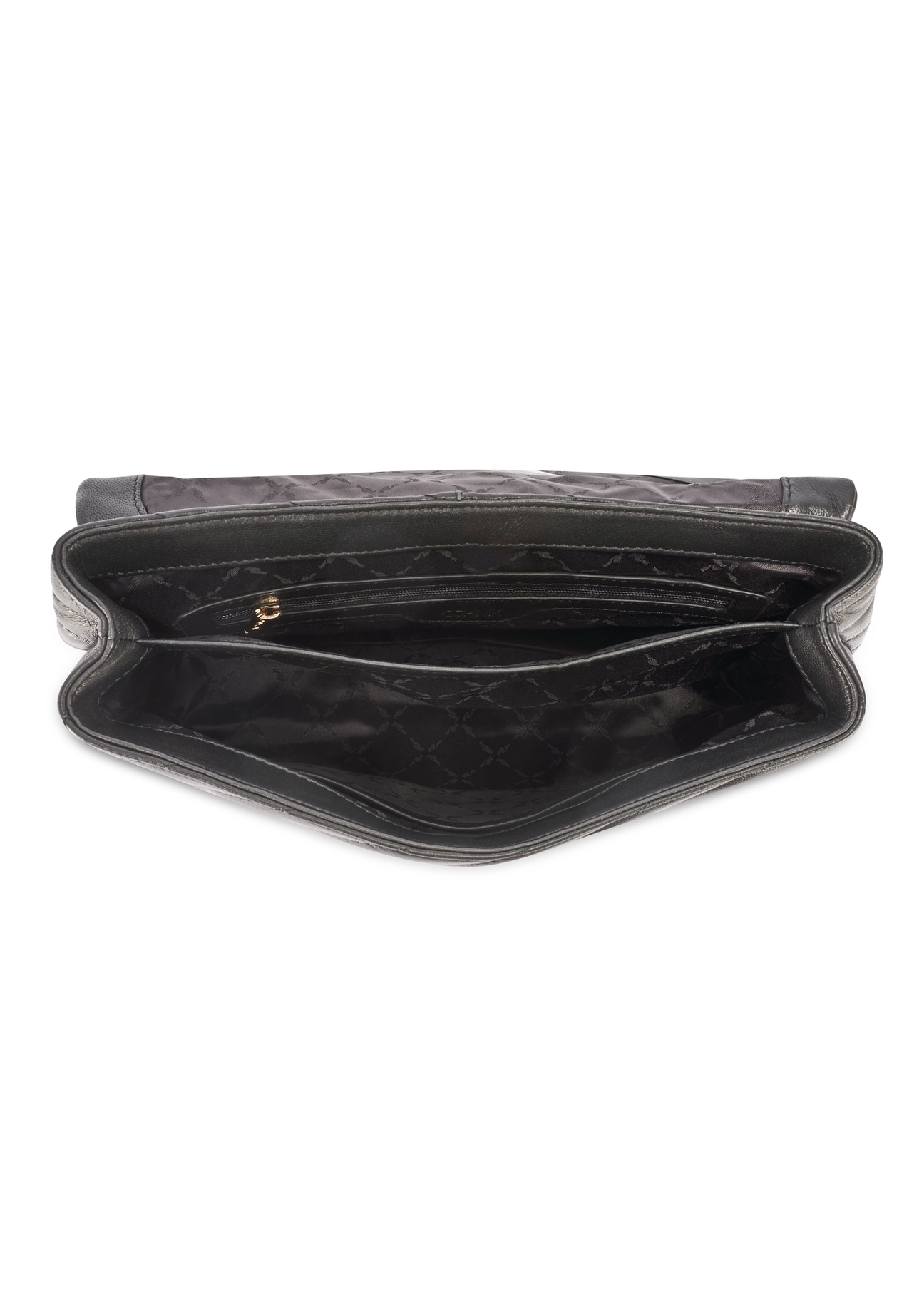 Schwarze Damenhandtasche aus Leder mit Steppung TORES-1286-99(W26), Produktansicht von innen auf weißem Hintergrund.