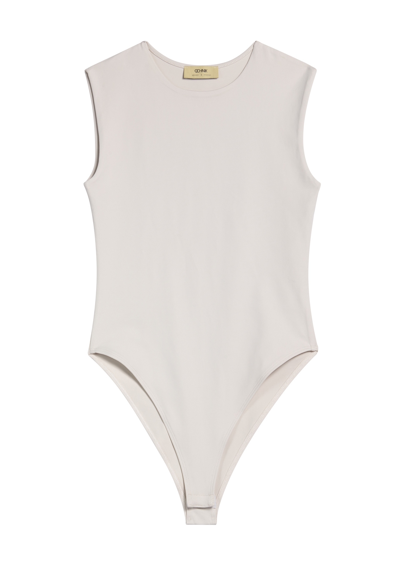 Dámske body v svetlobéžovej farbe BODYT-0002-80(Z25), pohľad spredu na bielom pozadí.