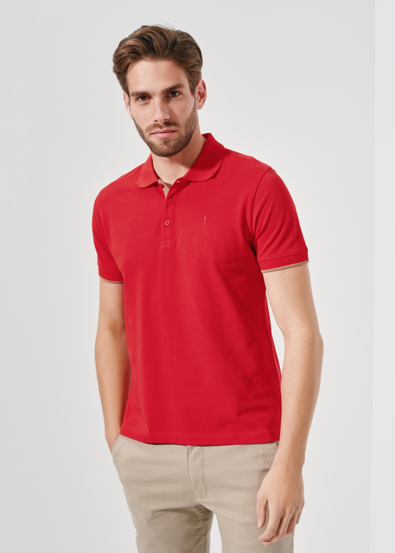 Pánska červená polokošeľa POLMT-0045A-40(W24)-01