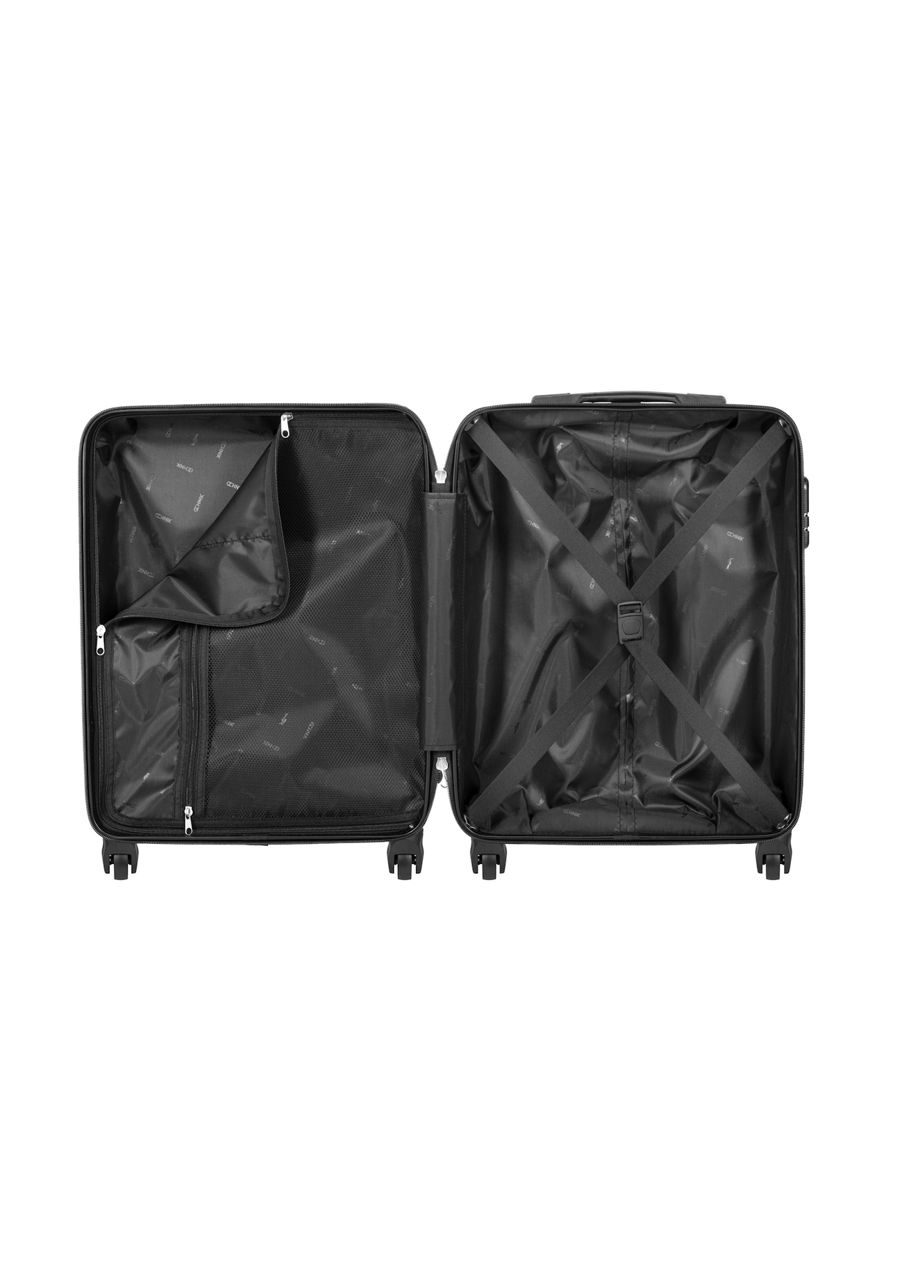 Malý kufor na kolieskach WALAB-0081-99-19(W26), pohľad na produkt vo vnútri na bielom pozadí.